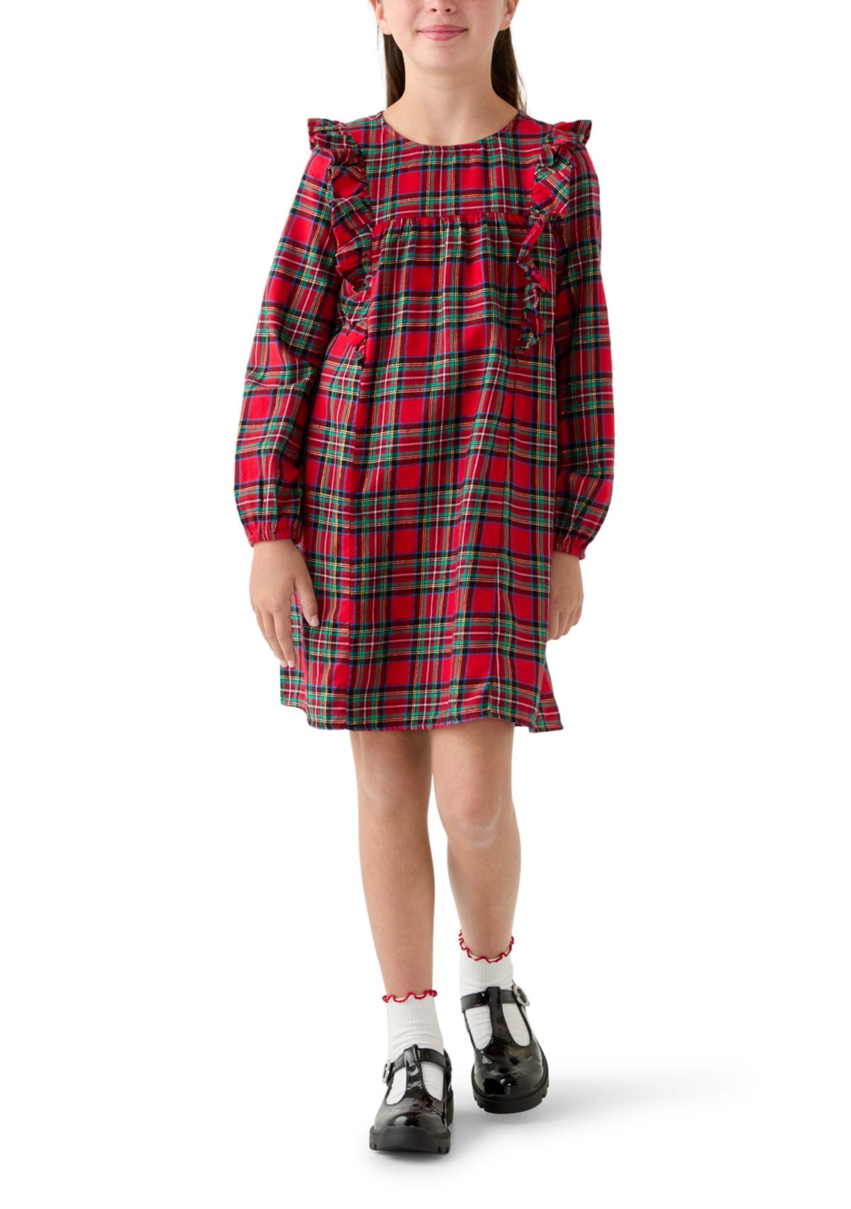 Girls 7-16 Long Sleeve Ruffle Front Dress