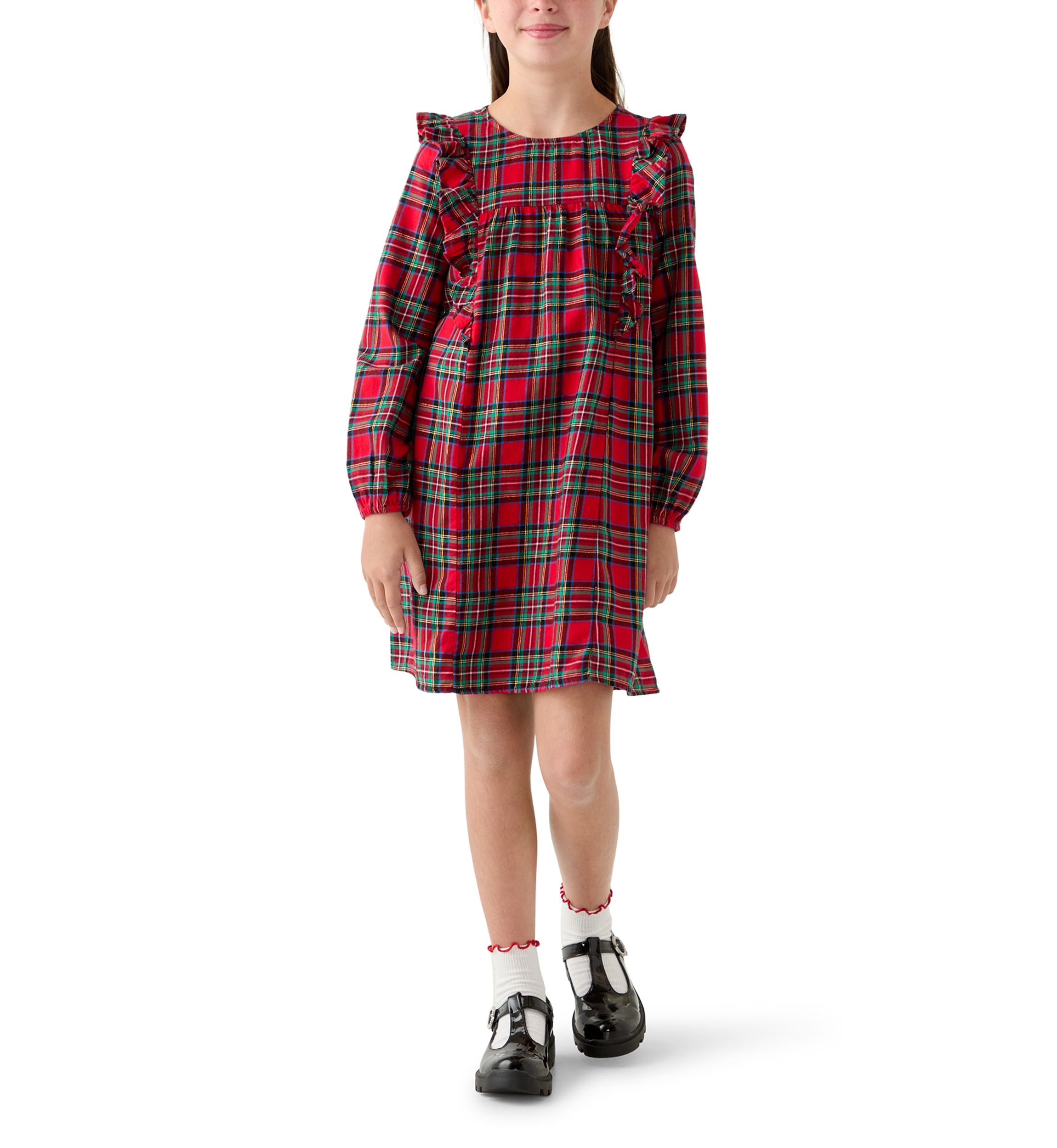 Girls 7-16 Long Sleeve Ruffle Front Dress