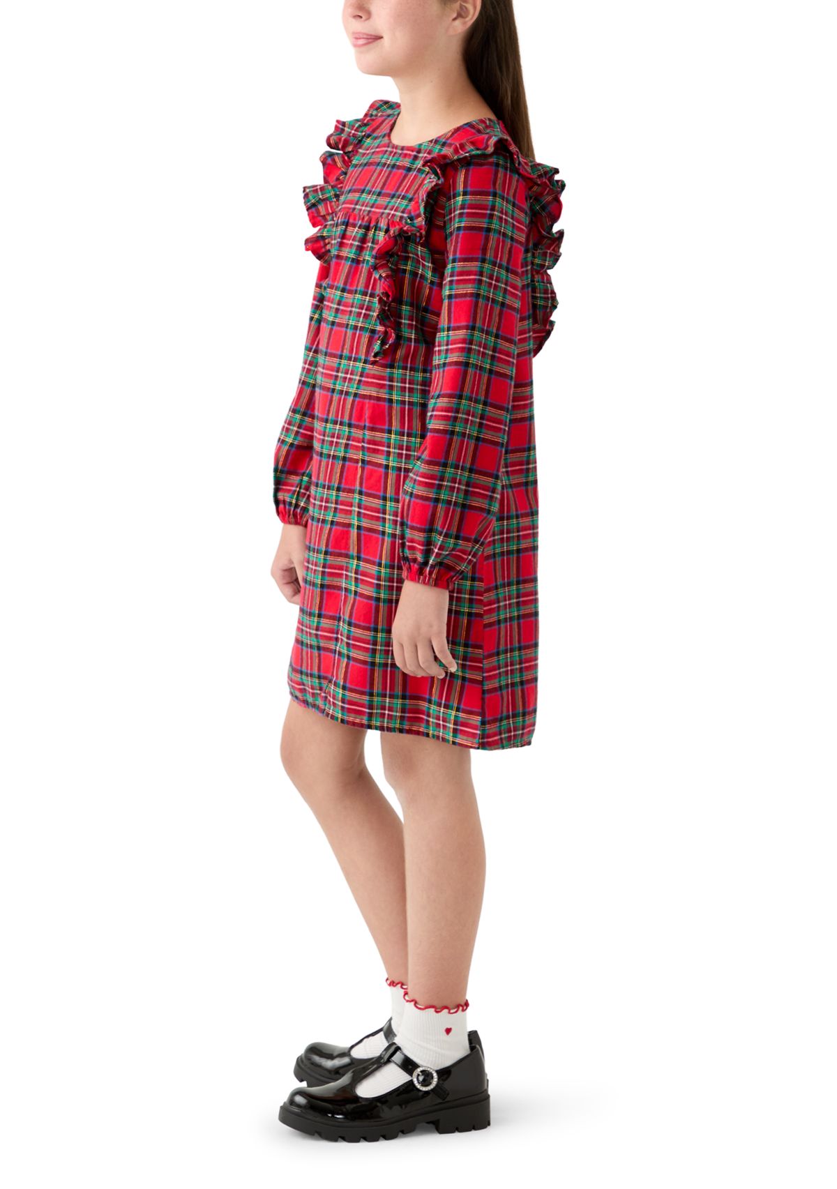 Girls 7-16 Long Sleeve Ruffle Front Dress