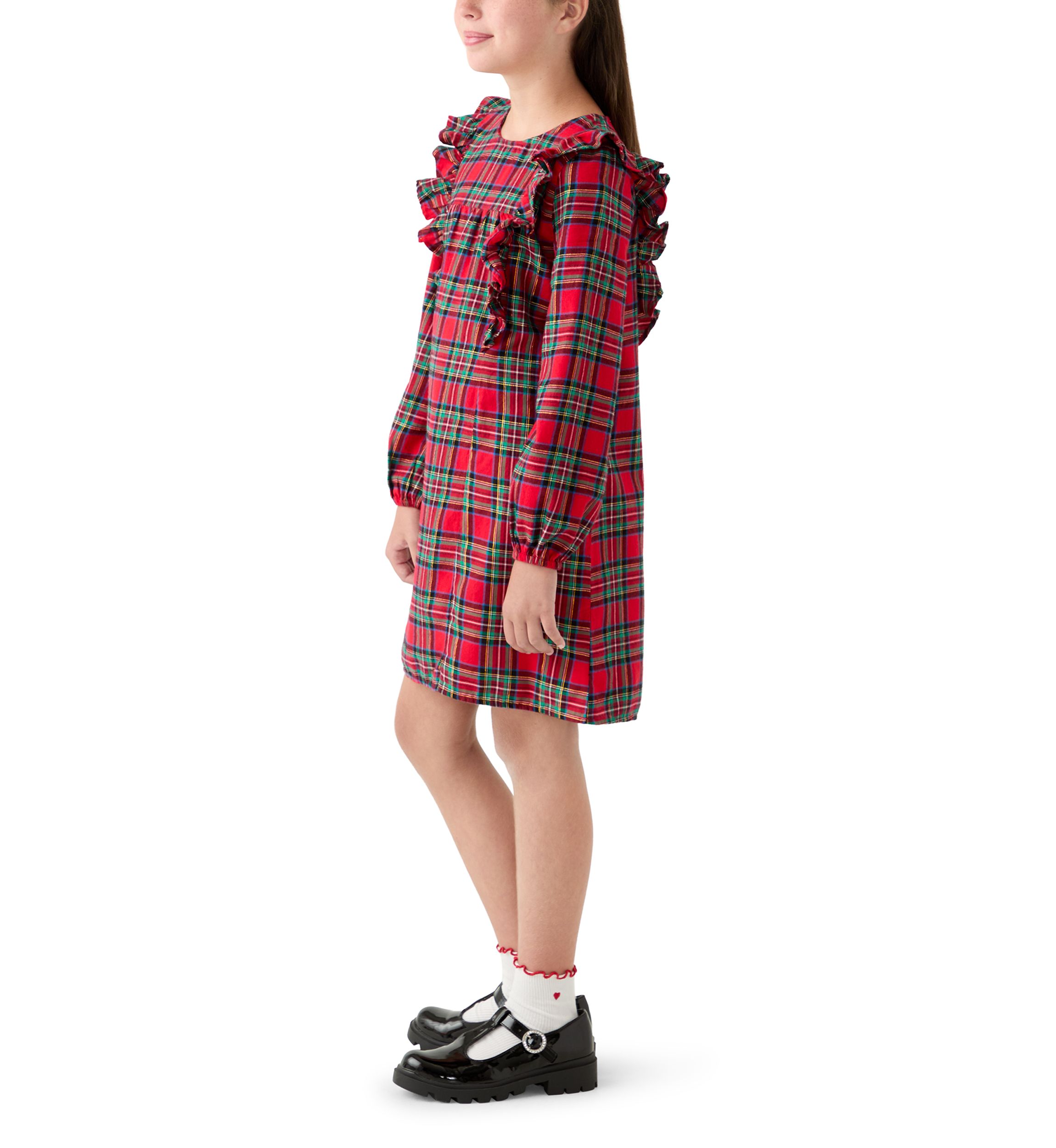 Girls 7-16 Long Sleeve Ruffle Front Dress
