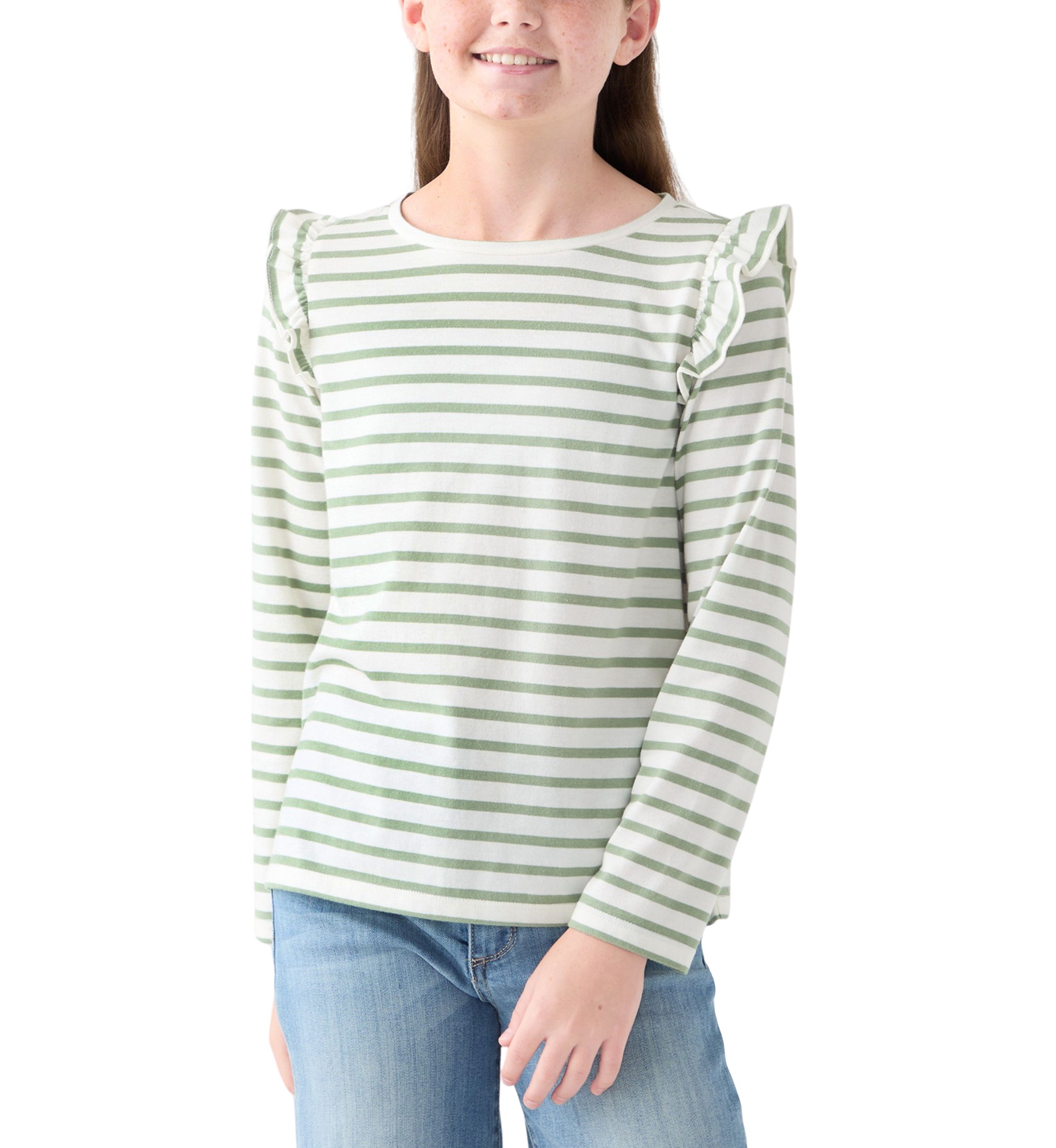Girls 7-16 Long Sleeve Ruffle Shoulder T-Shirt 