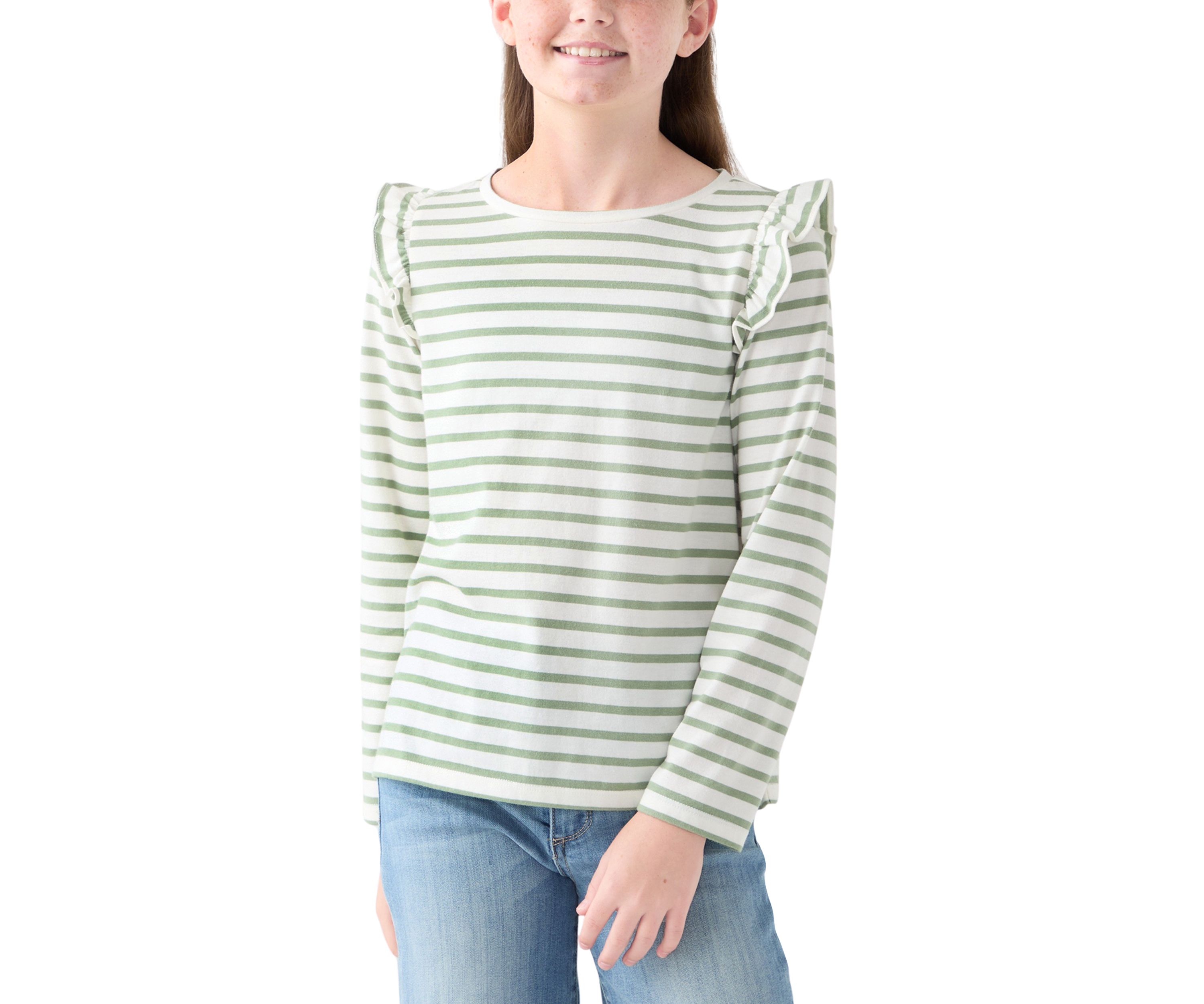 Girls 7-16 Long Sleeve Ruffle Shoulder T-Shirt 