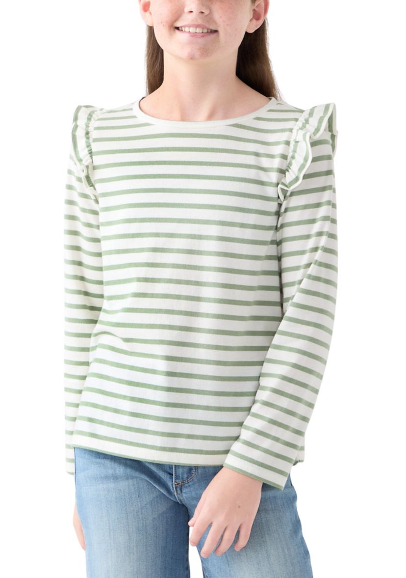 Girls 7-16 Long Sleeve Ruffle Shoulder T-Shirt 