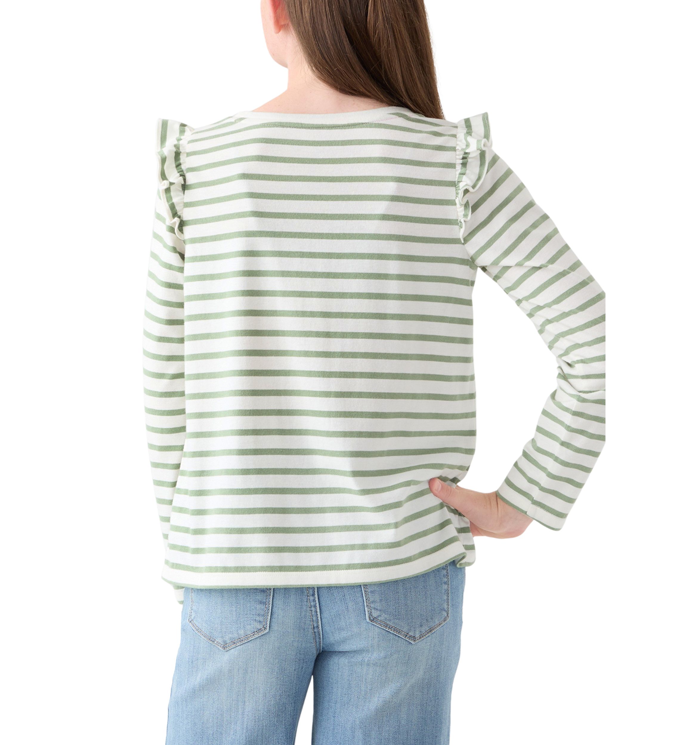 Girls 7-16 Long Sleeve Ruffle Shoulder T-Shirt 