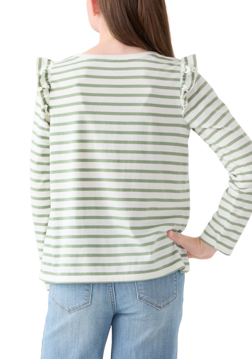 Girls 7-16 Long Sleeve Ruffle Shoulder T-Shirt 