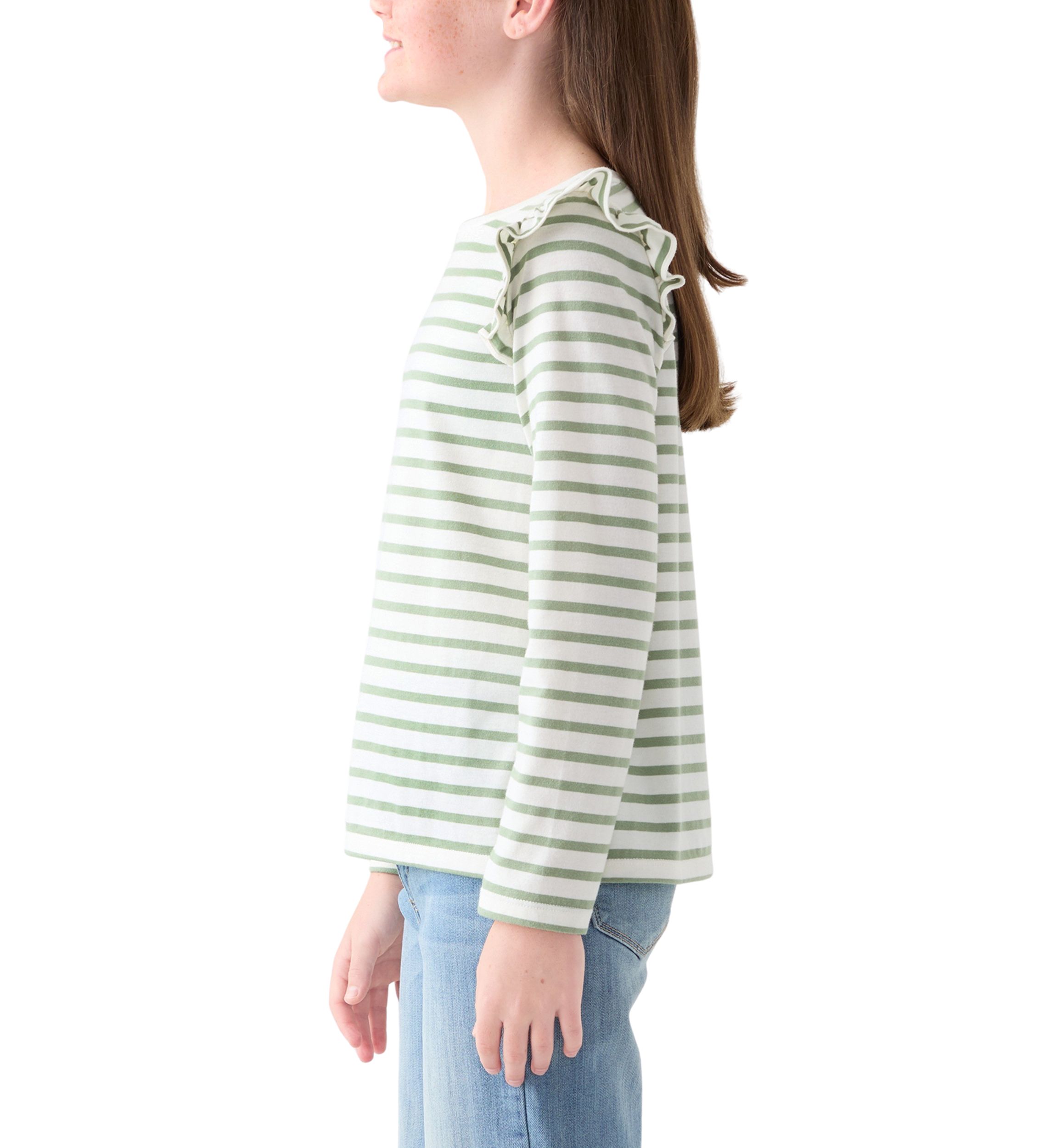 Girls 7-16 Long Sleeve Ruffle Shoulder T-Shirt 