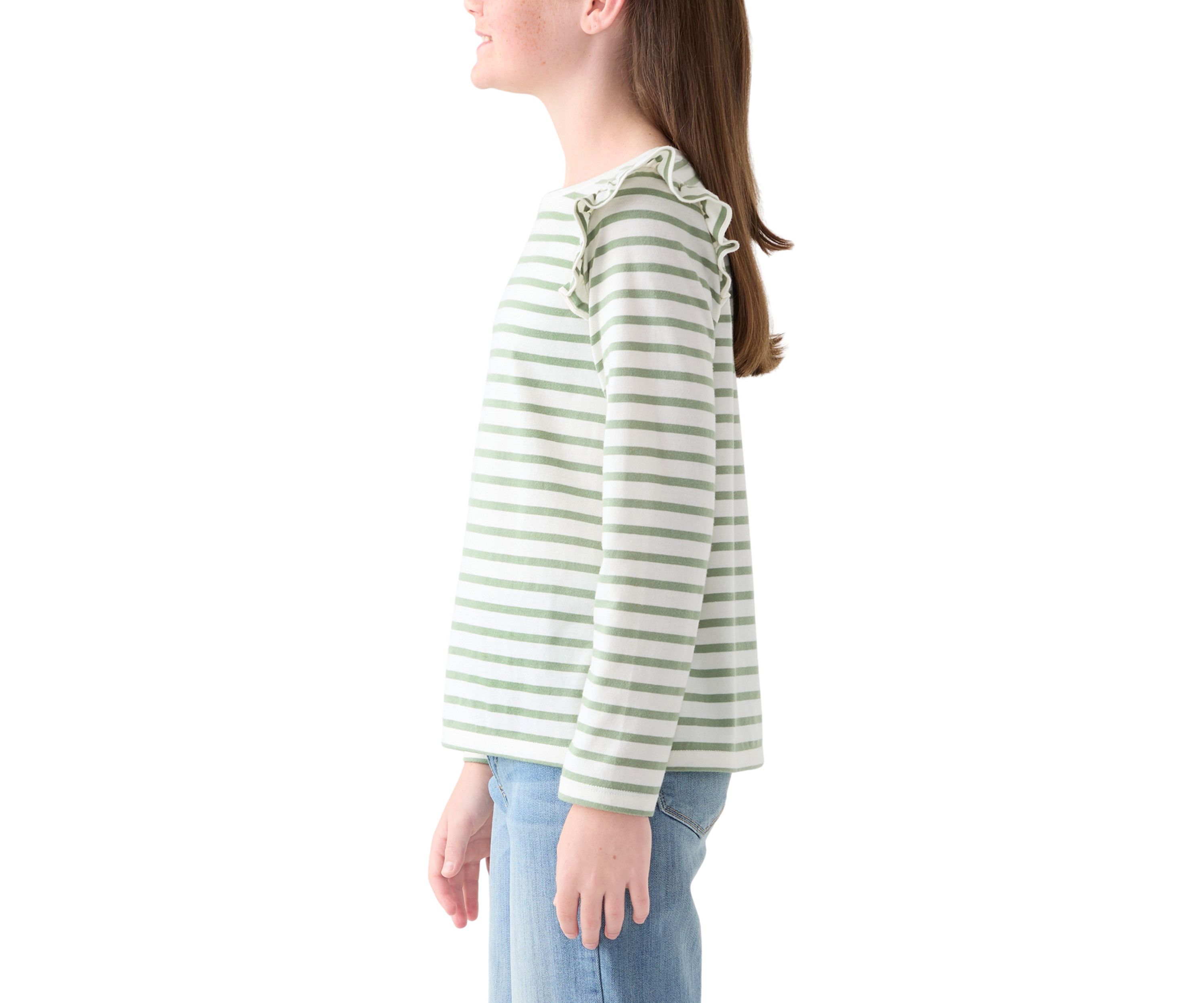 Girls 7-16 Long Sleeve Ruffle Shoulder T-Shirt 