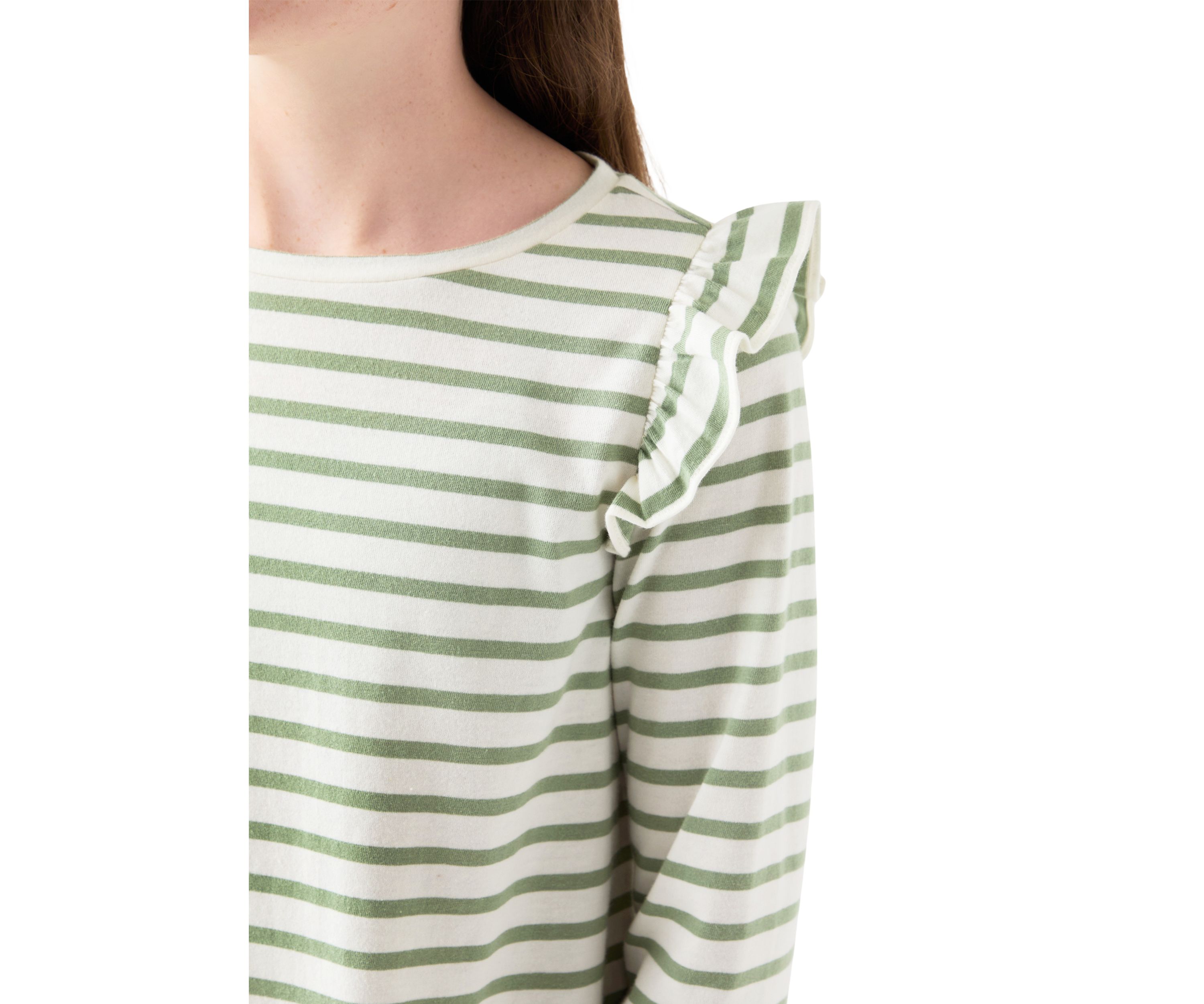 Girls 7-16 Long Sleeve Ruffle Shoulder T-Shirt 