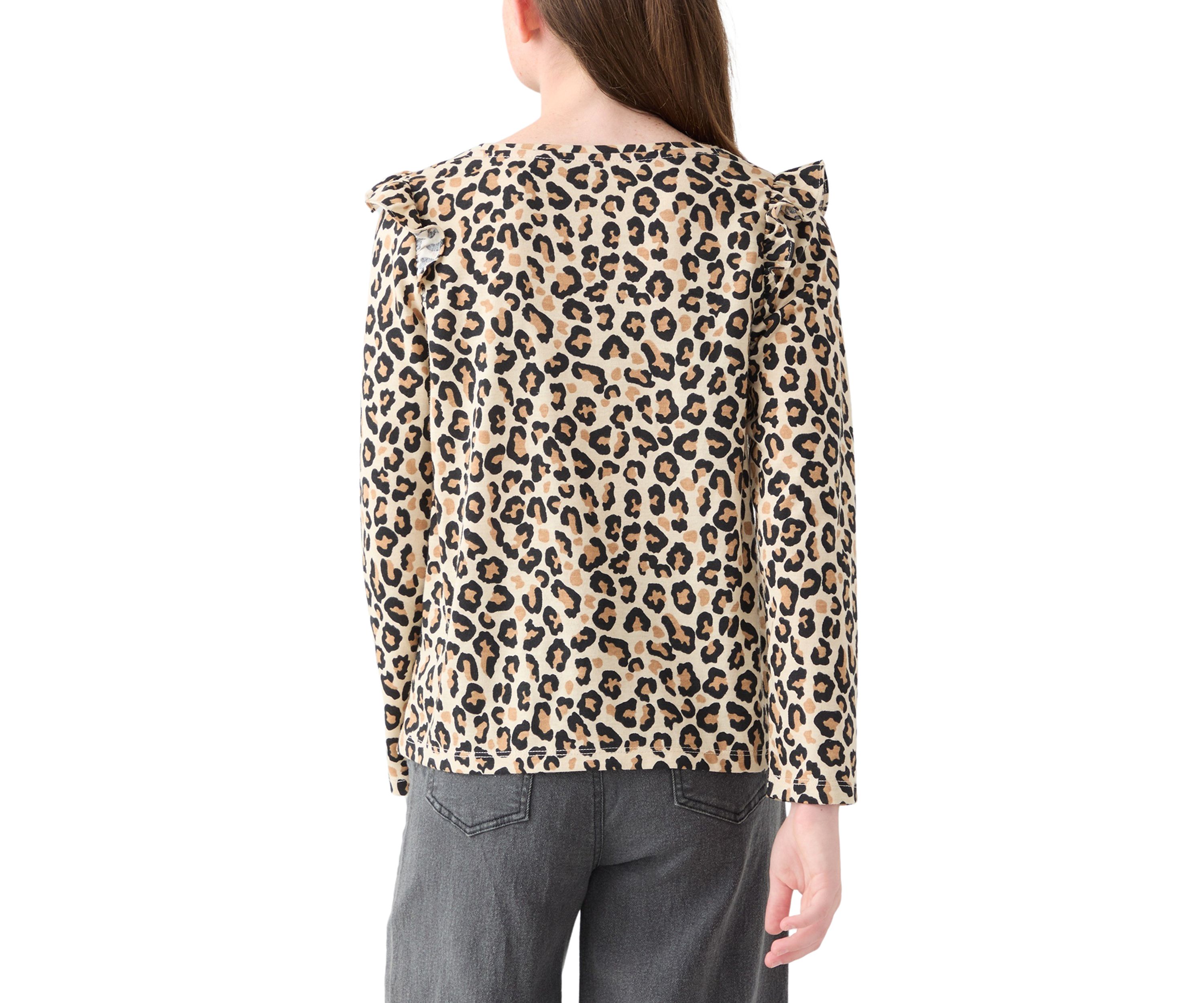 Girls 7-16 Long Sleeve Printed Ruffle Shoulder T-Shirt 