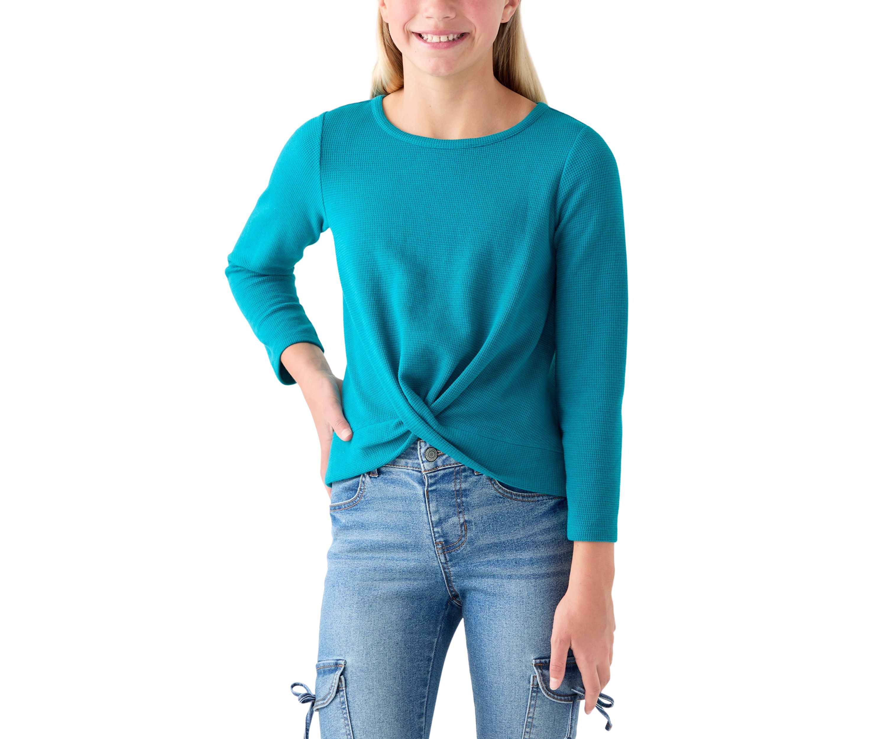Girls 7-16 Twist Front Waffle Knit Top