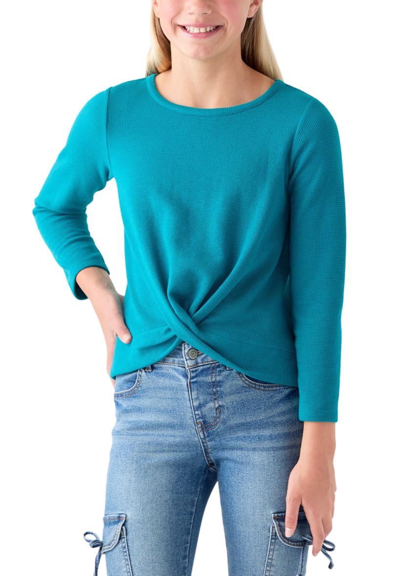 Girls 7-16 Twist Front Waffle Knit Top