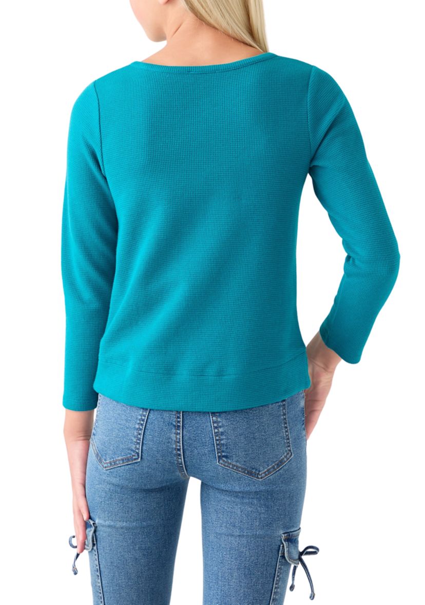 Girls 7-16 Twist Front Waffle Knit Top