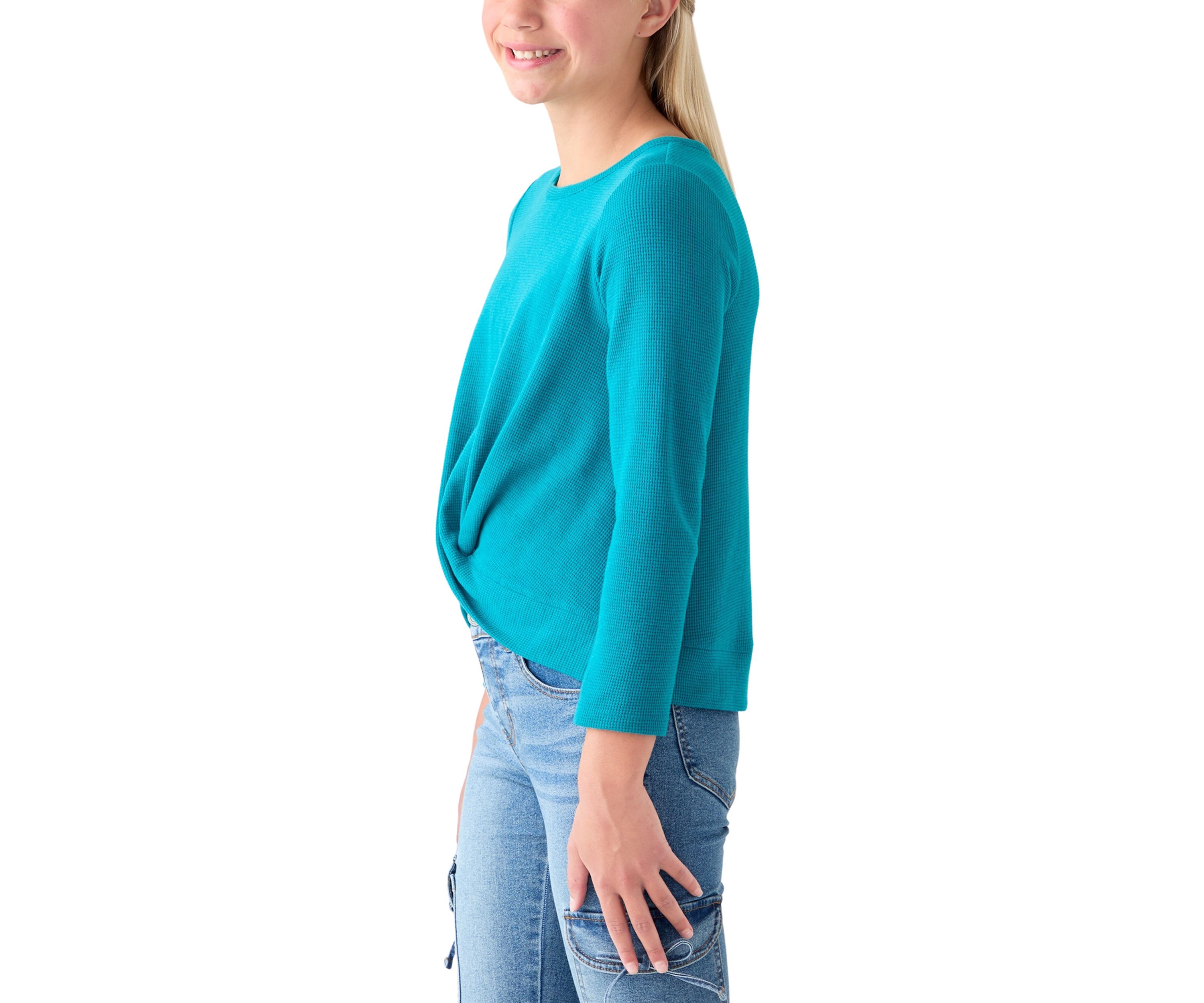 Girls 7-16 Twist Front Waffle Knit Top