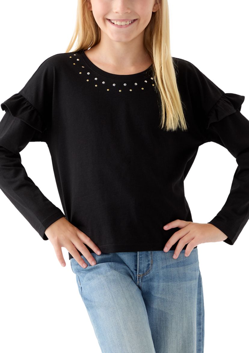 Girls 7-16 Long Ruffle Sleeve Embellished T-Shirt 