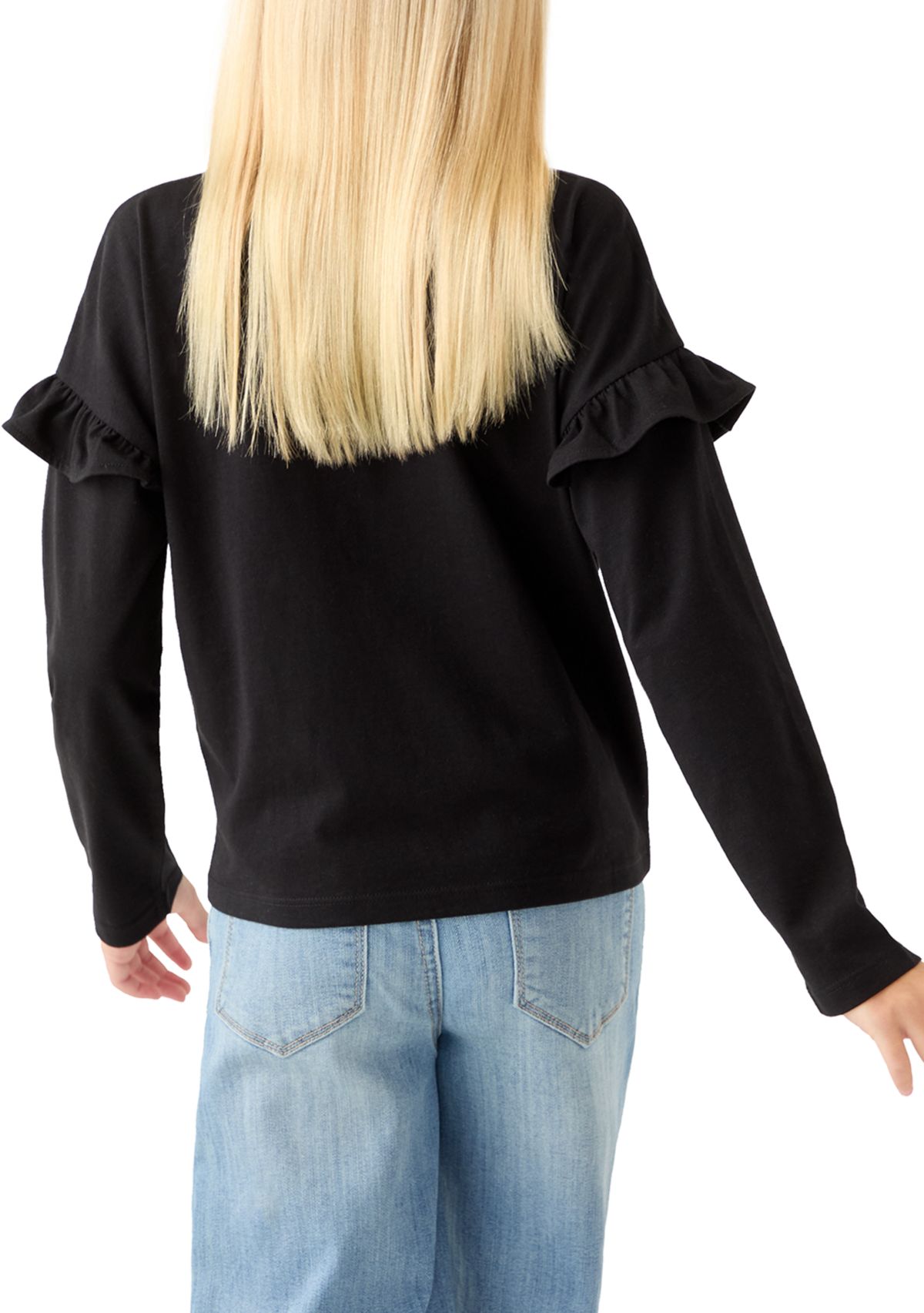 Girls 7-16 Long Ruffle Sleeve Embellished T-Shirt 