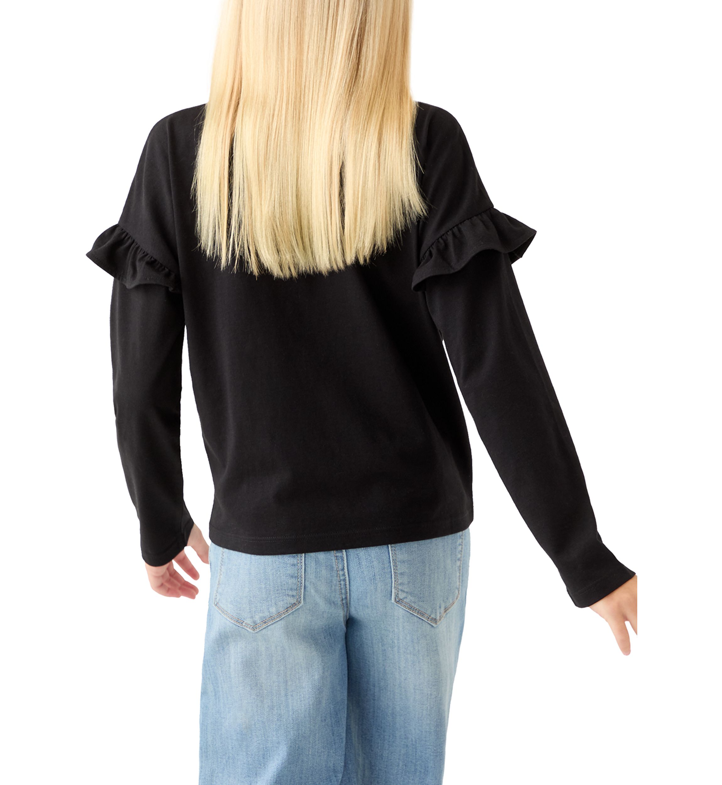 Girls 7-16 Long Ruffle Sleeve Embellished T-Shirt 