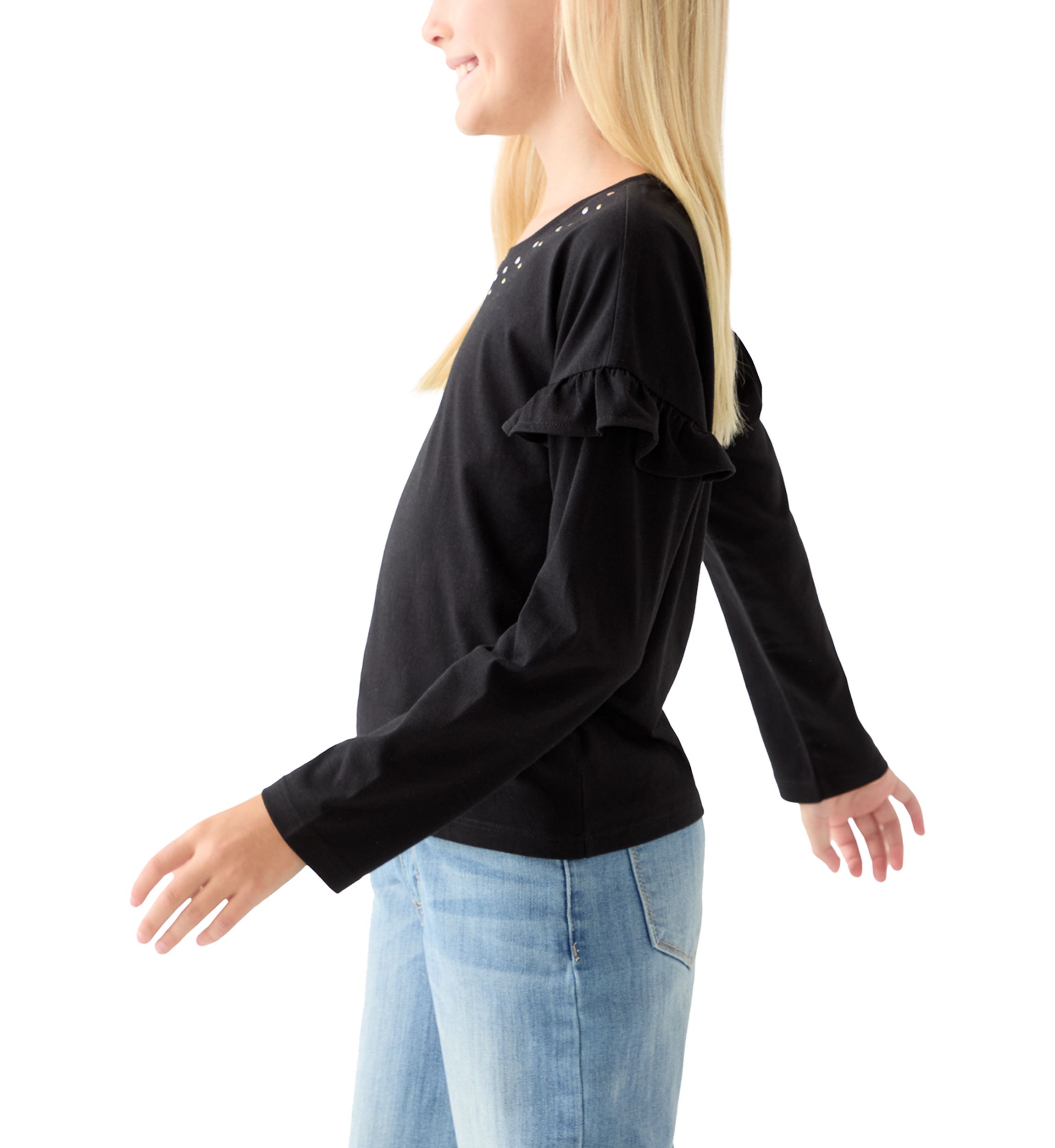 Girls 7-16 Long Ruffle Sleeve Embellished T-Shirt 