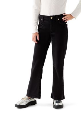 Crown & Ivy Girls 7-16 Stretch Corduroy 5 Pocket Flare Pants, Black, 12