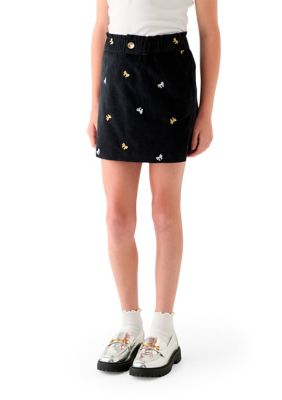 Crown & Ivy Girls 7-16 Stretch Corduroy Embroidered Skirt, Black, Large