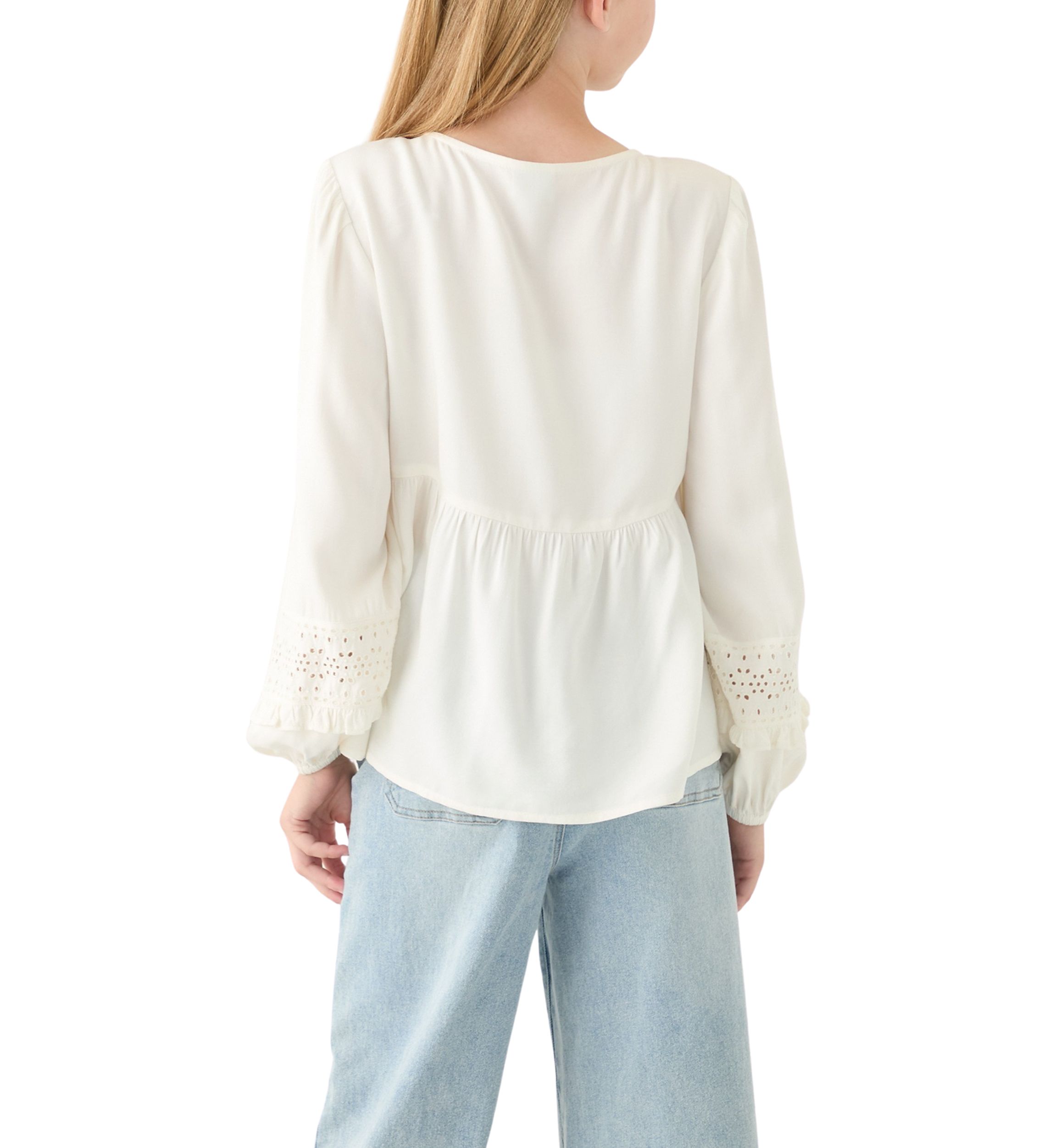 Girls 7-16 Cotton Eyelet Trim Top 
