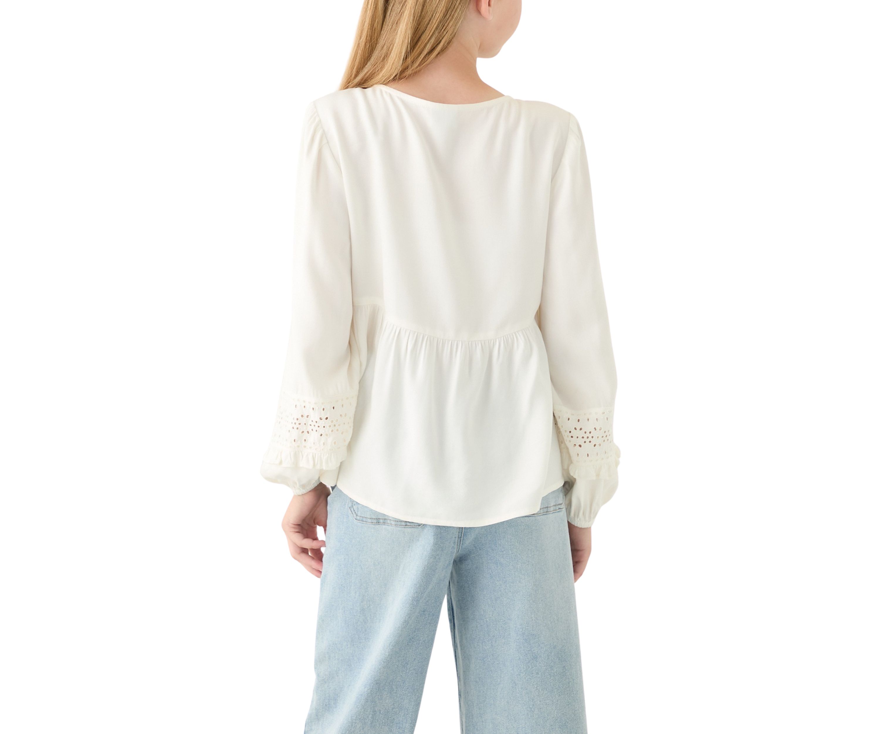 Girls 7-16 Cotton Eyelet Trim Top 