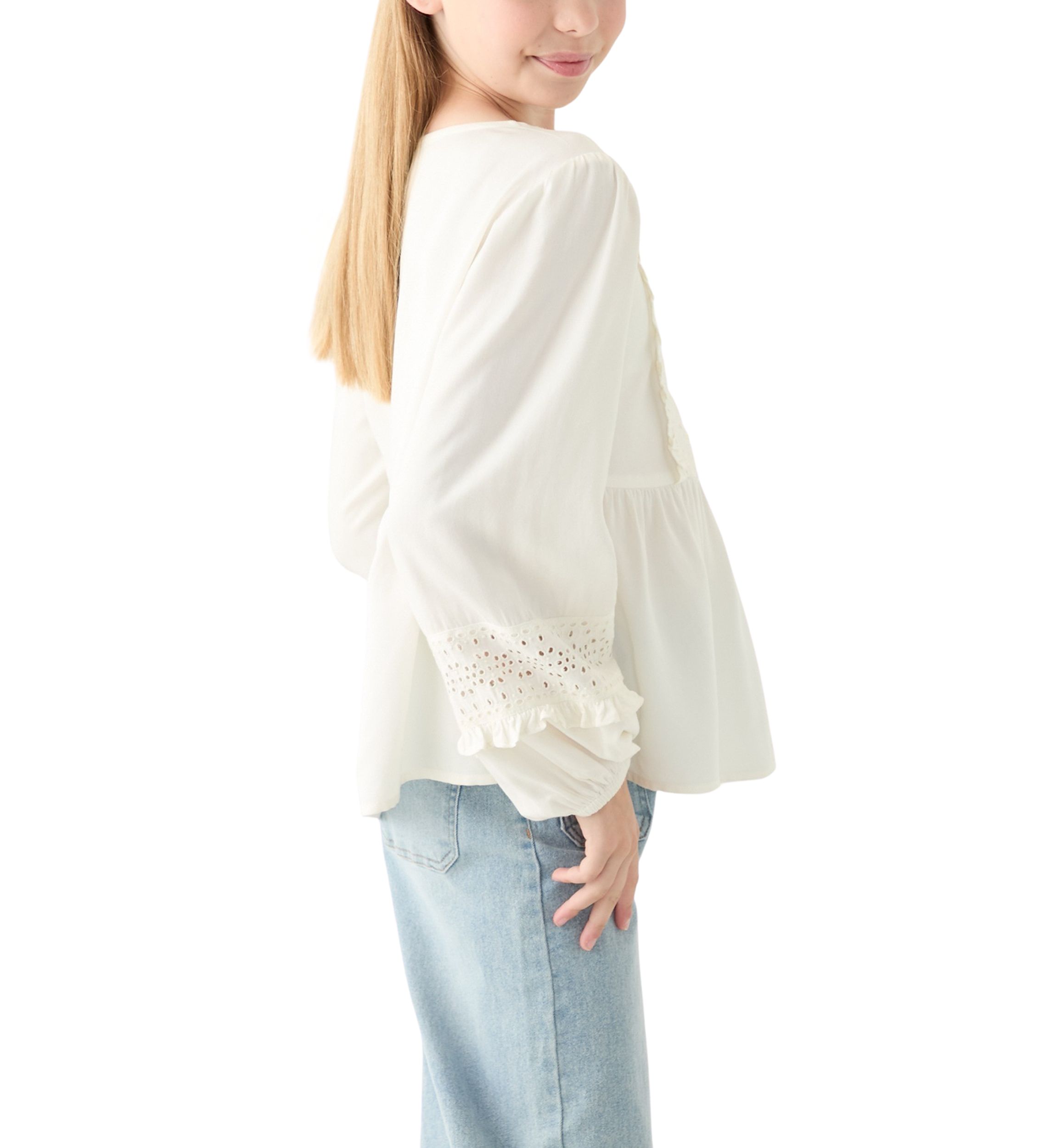 Girls 7-16 Cotton Eyelet Trim Top 