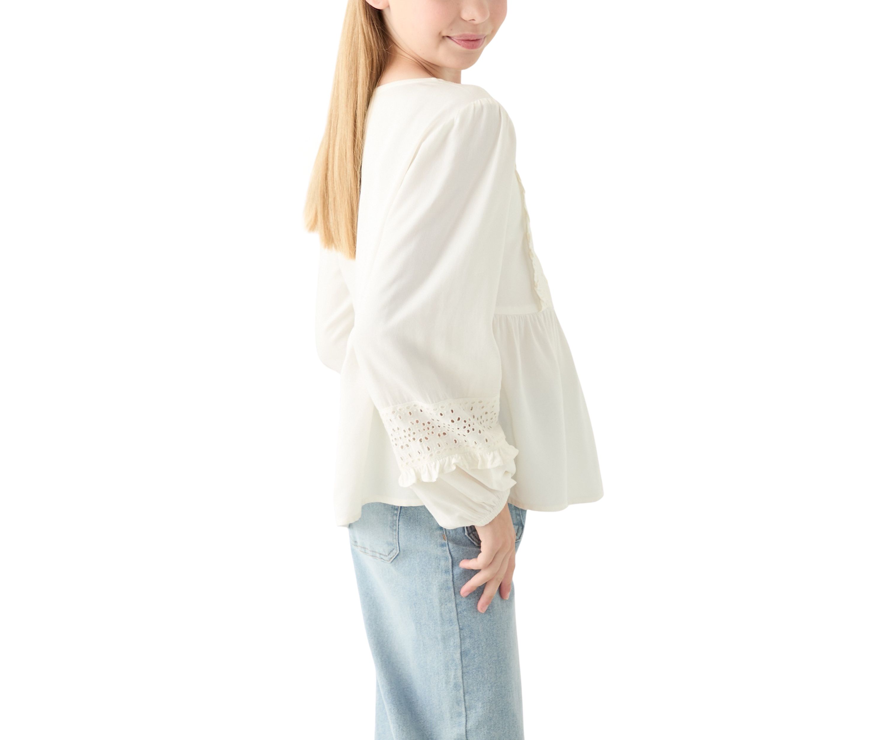Girls 7-16 Cotton Eyelet Trim Top 