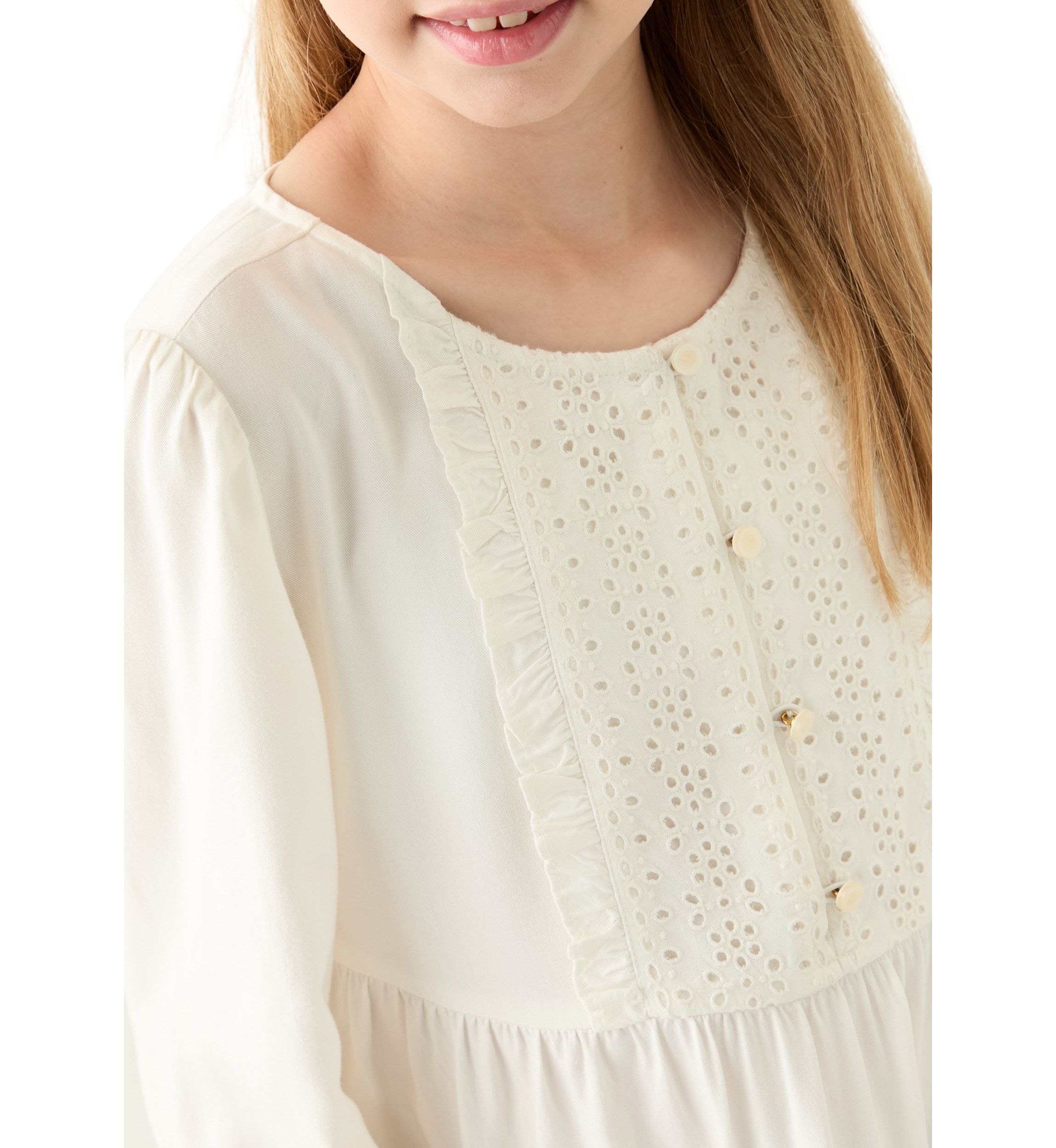 Girls 7-16 Cotton Eyelet Trim Top 