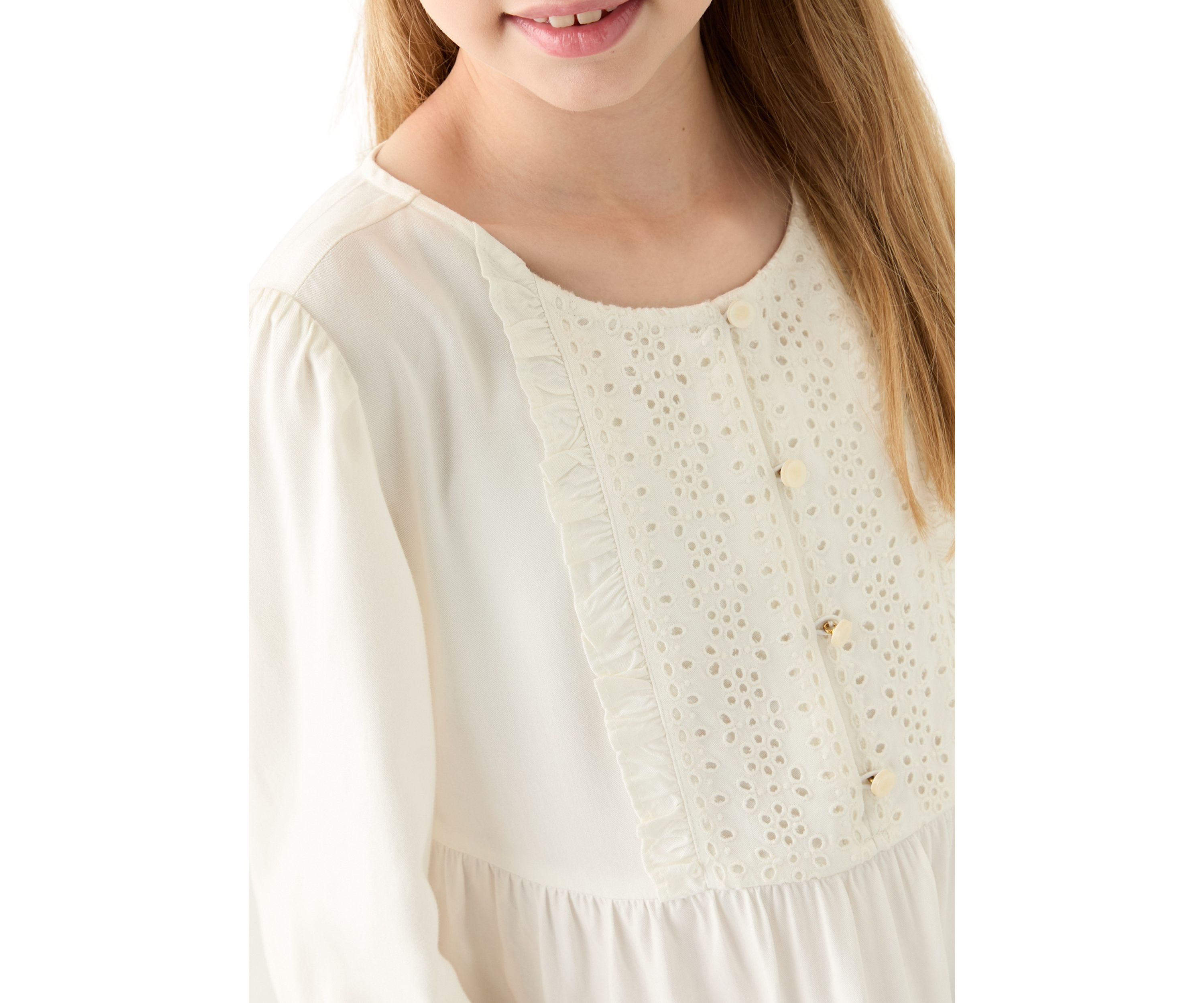 Girls 7-16 Cotton Eyelet Trim Top 