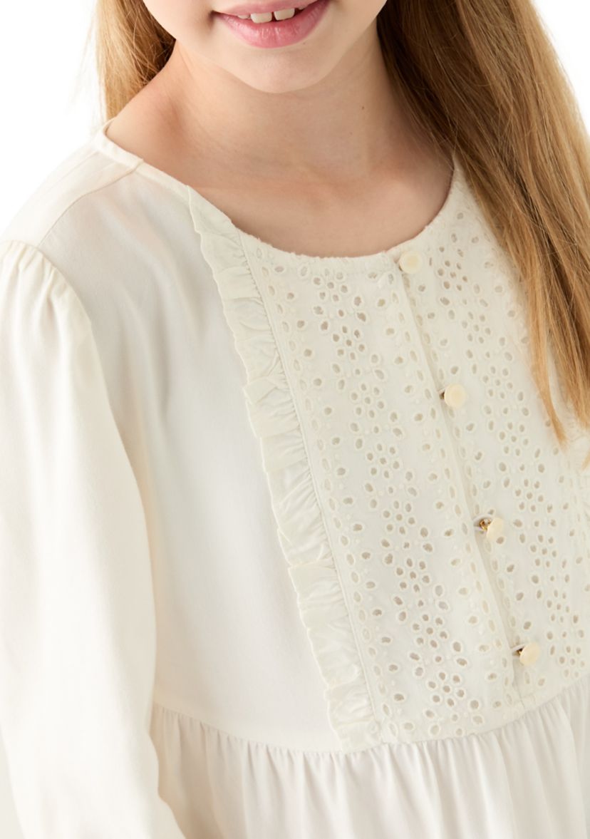 Girls 7-16 Cotton Eyelet Trim Top 