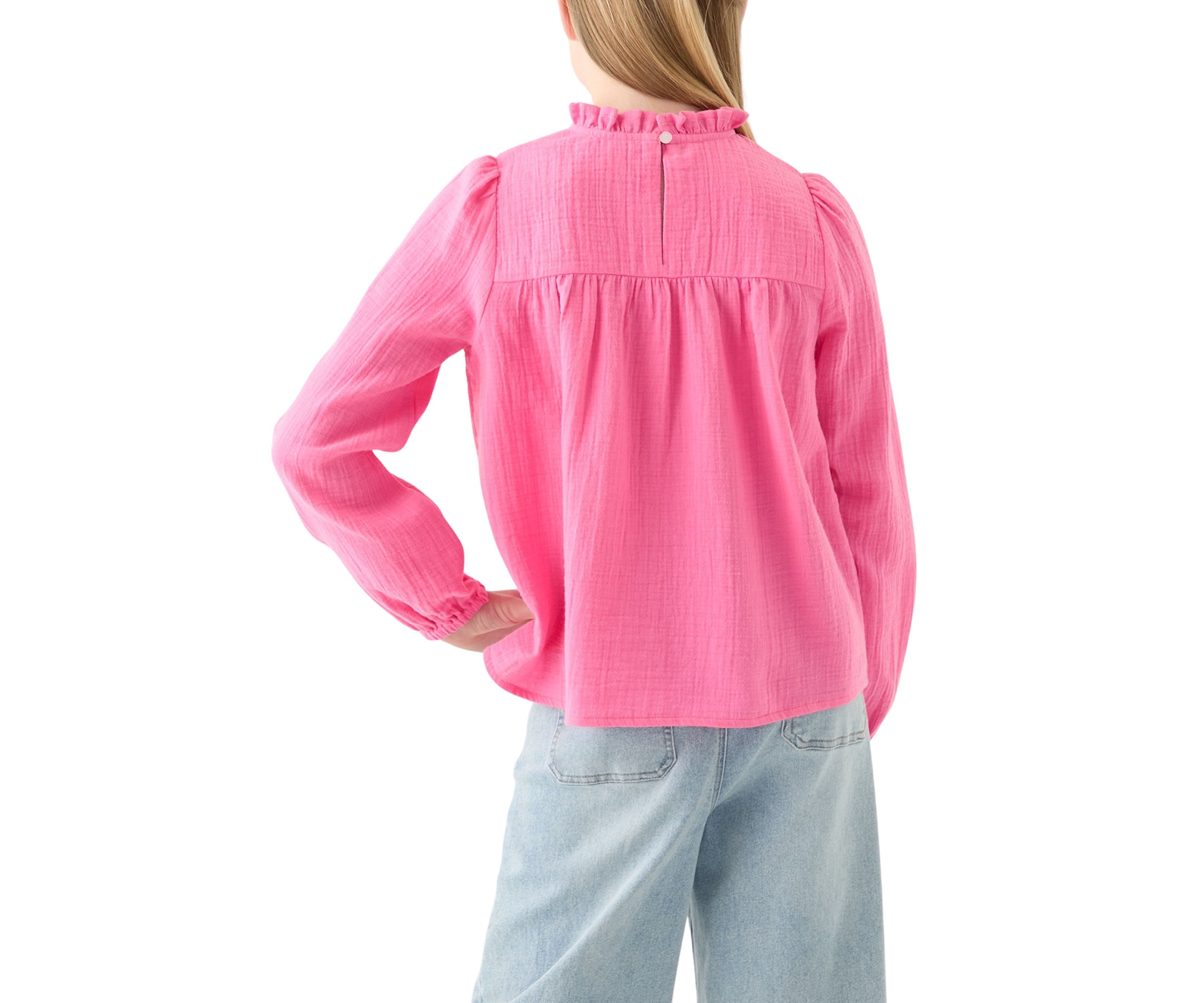 Girls 7-16 Long Sleeve Ruffle Neck Top