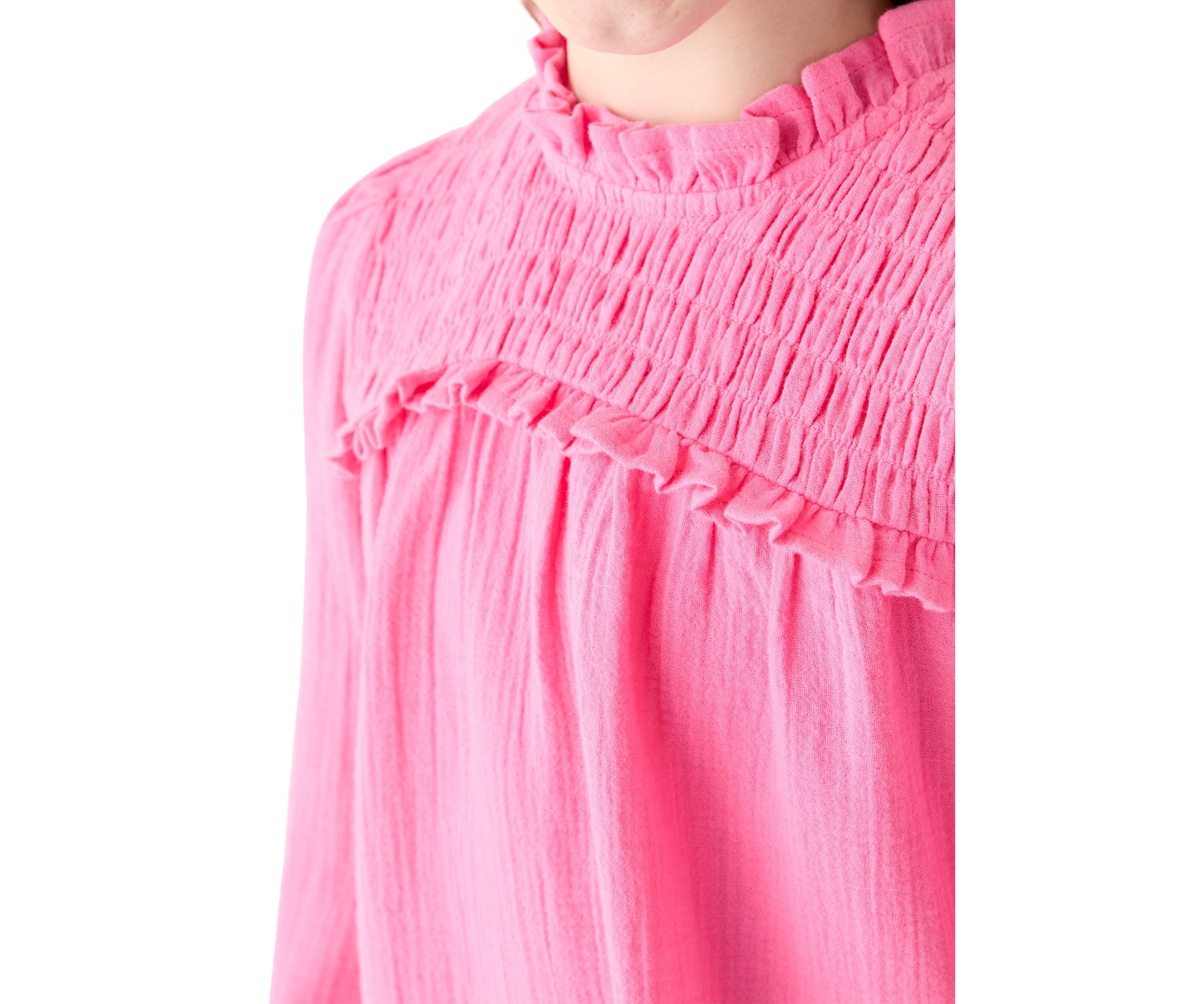 Girls 7-16 Long Sleeve Ruffle Neck Top
