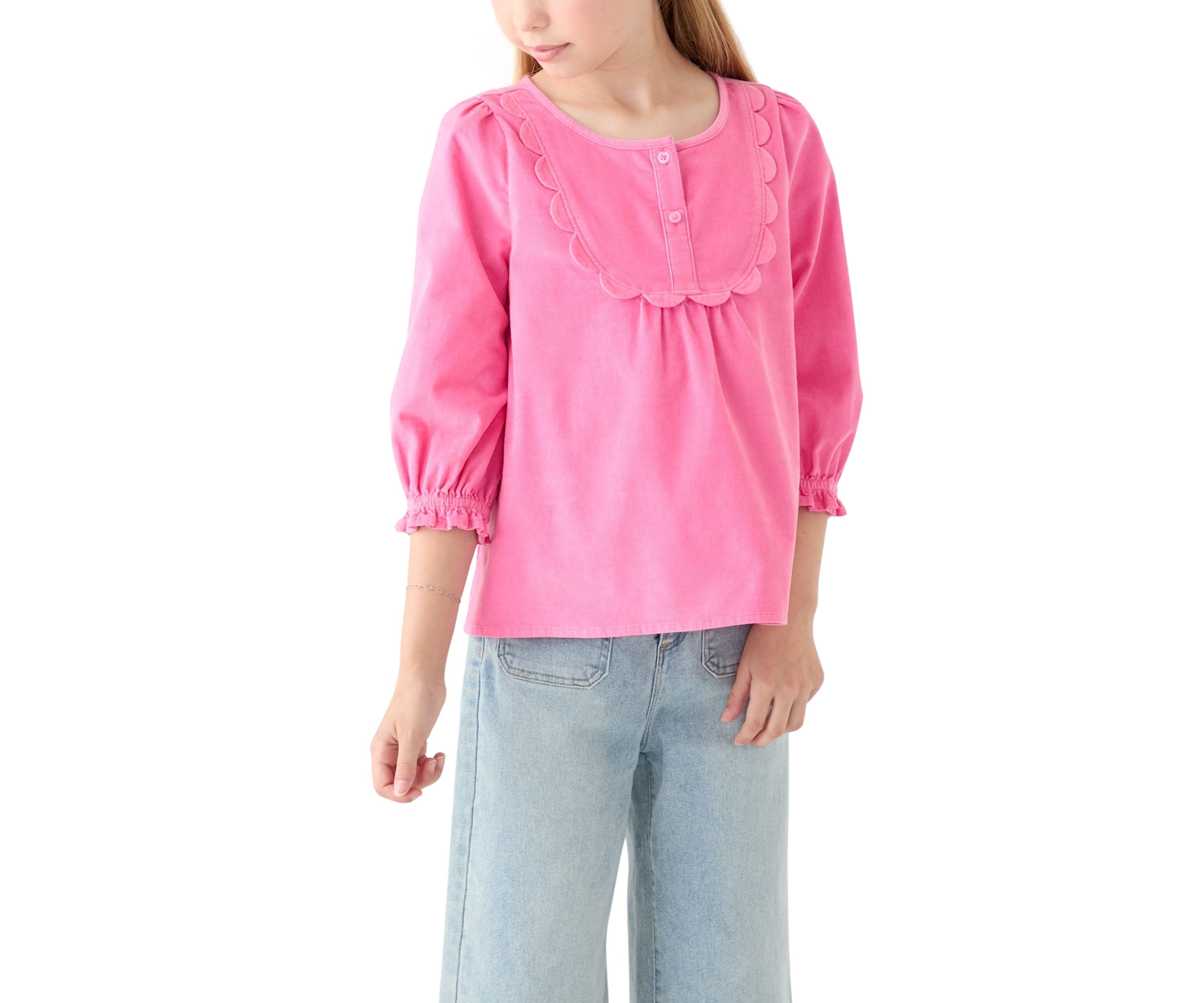 Girls 7-16 3/4 Sleeve Corduroy Top
