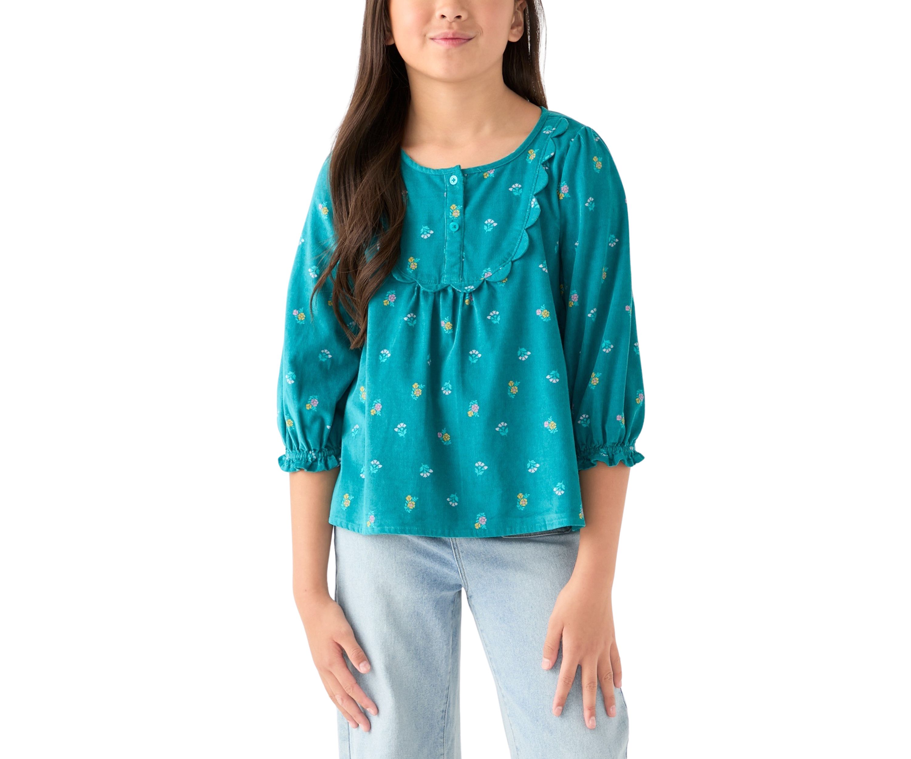 Girls 7-16 Long Sleeve Corduroy Printed Top