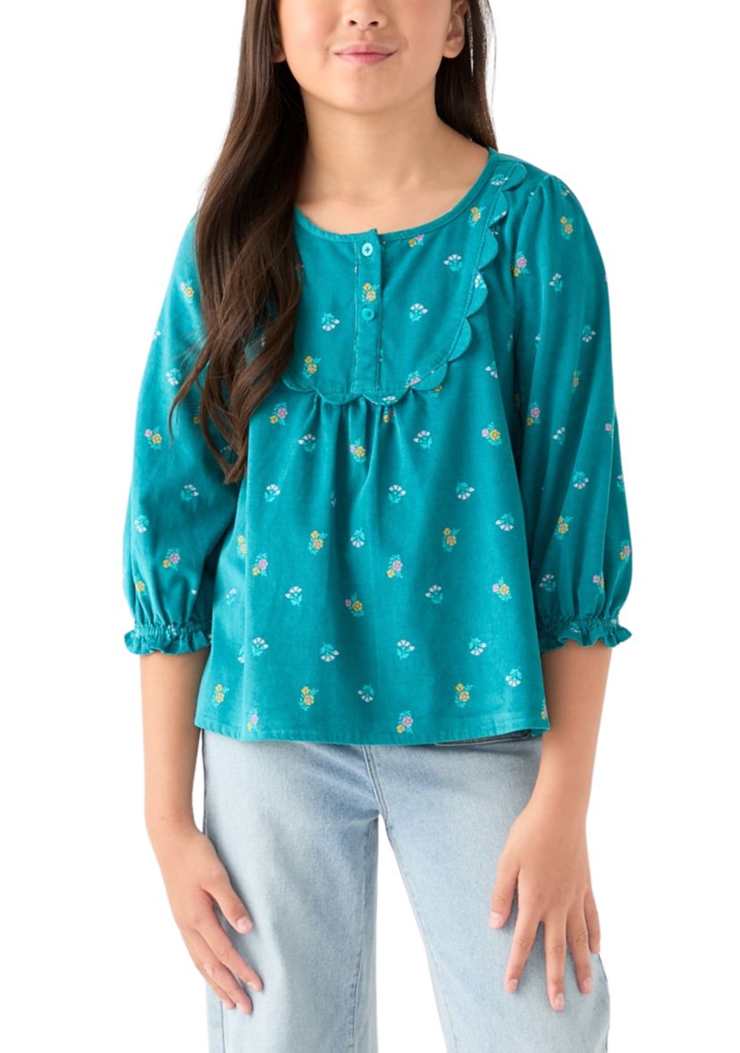Girls 7-16 Long Sleeve Corduroy Printed Top