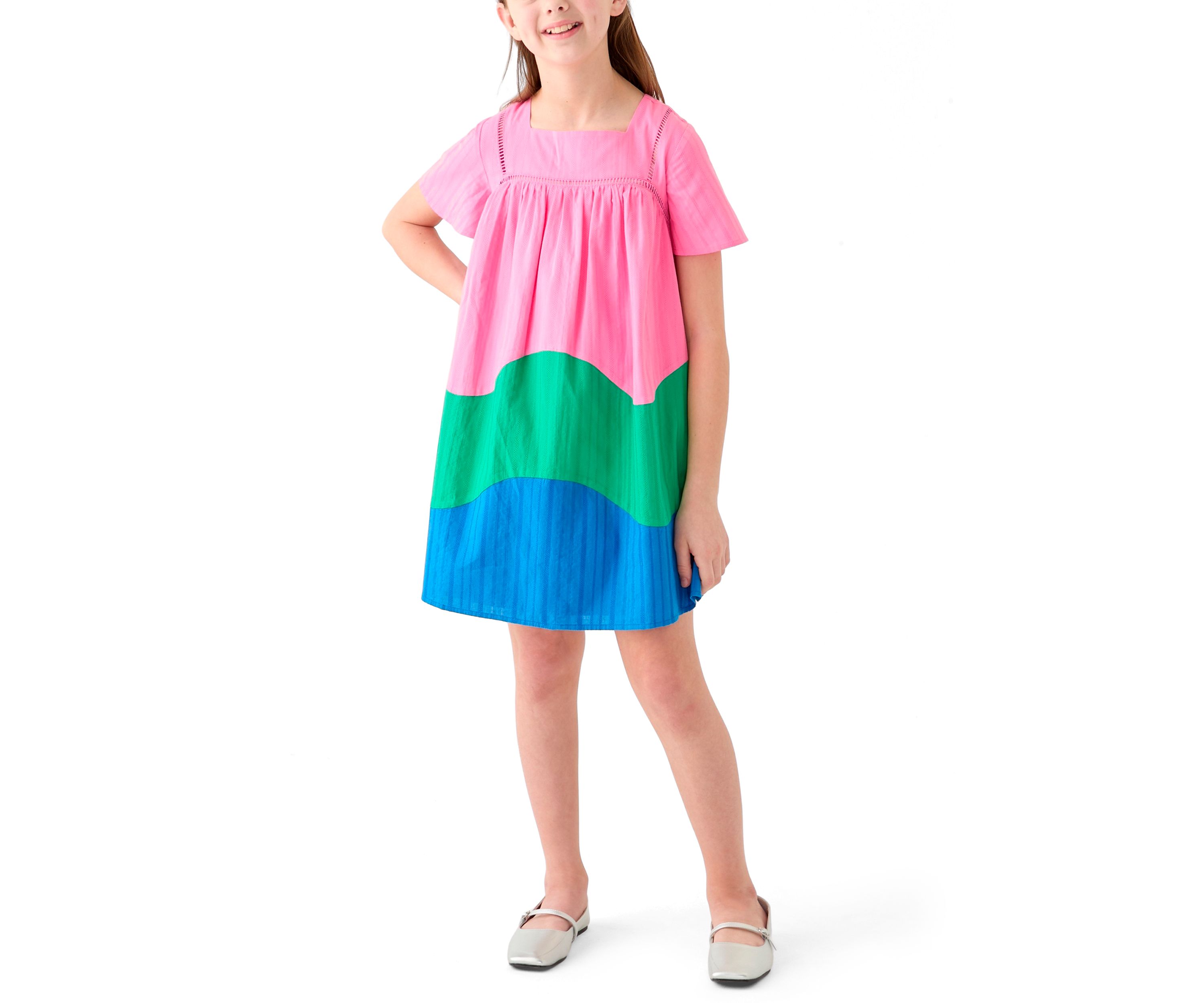 Girls 7-16 Color Blocked Swing Dress