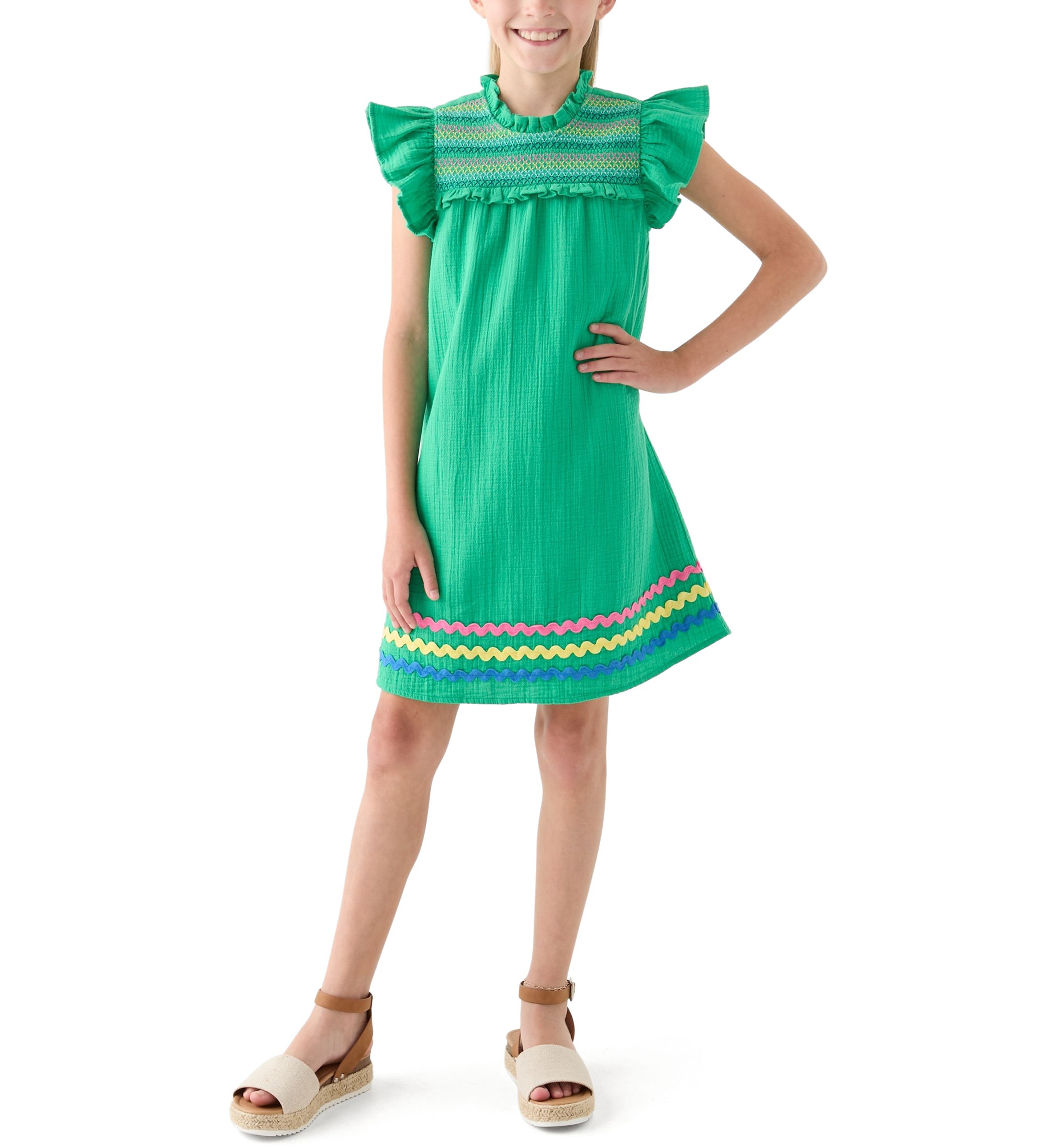 Girls 7-16 Ruffle Neck Dress