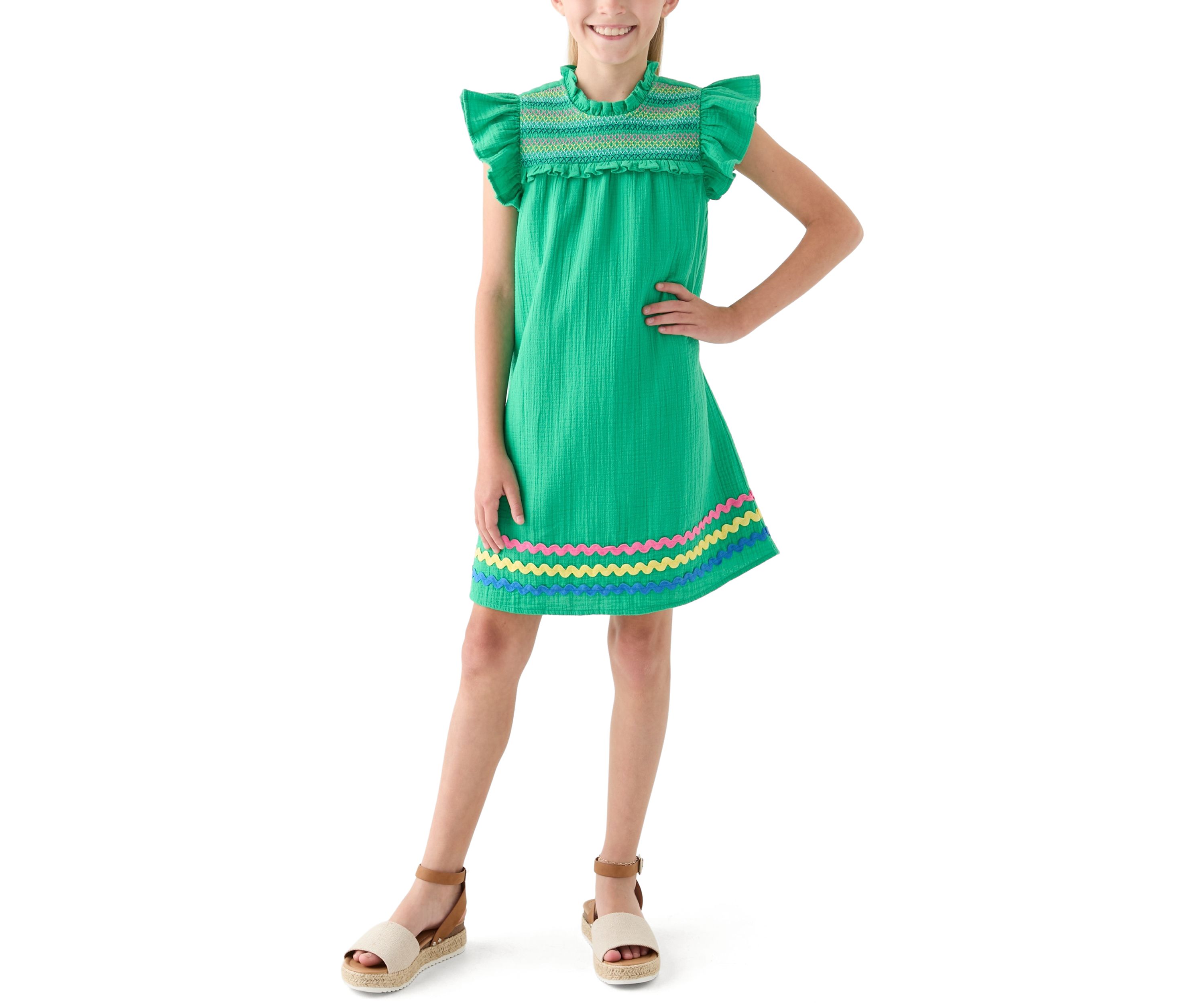 Girls 7-16 Ruffle Neck Dress