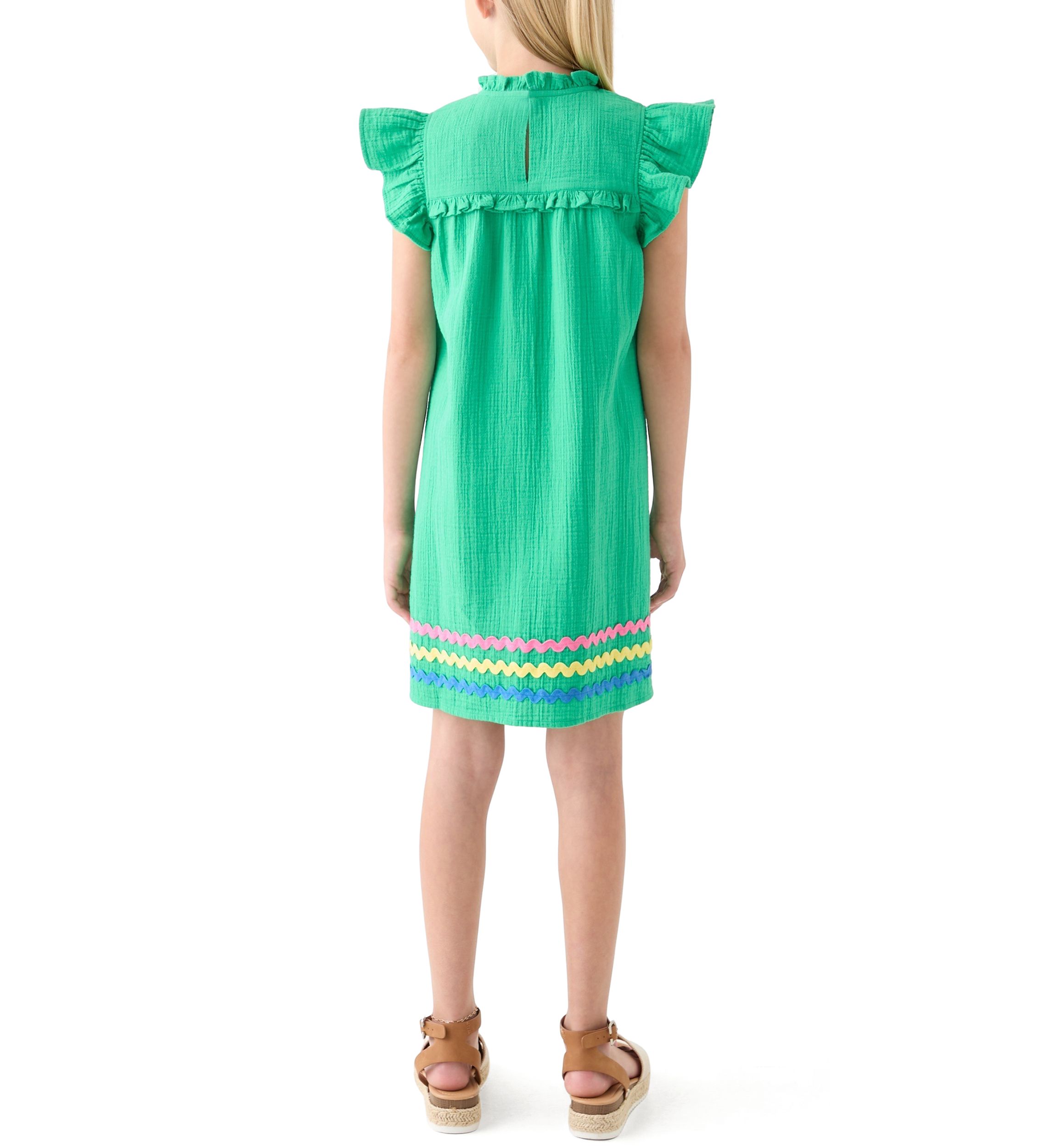 Girls 7-16 Ruffle Neck Dress