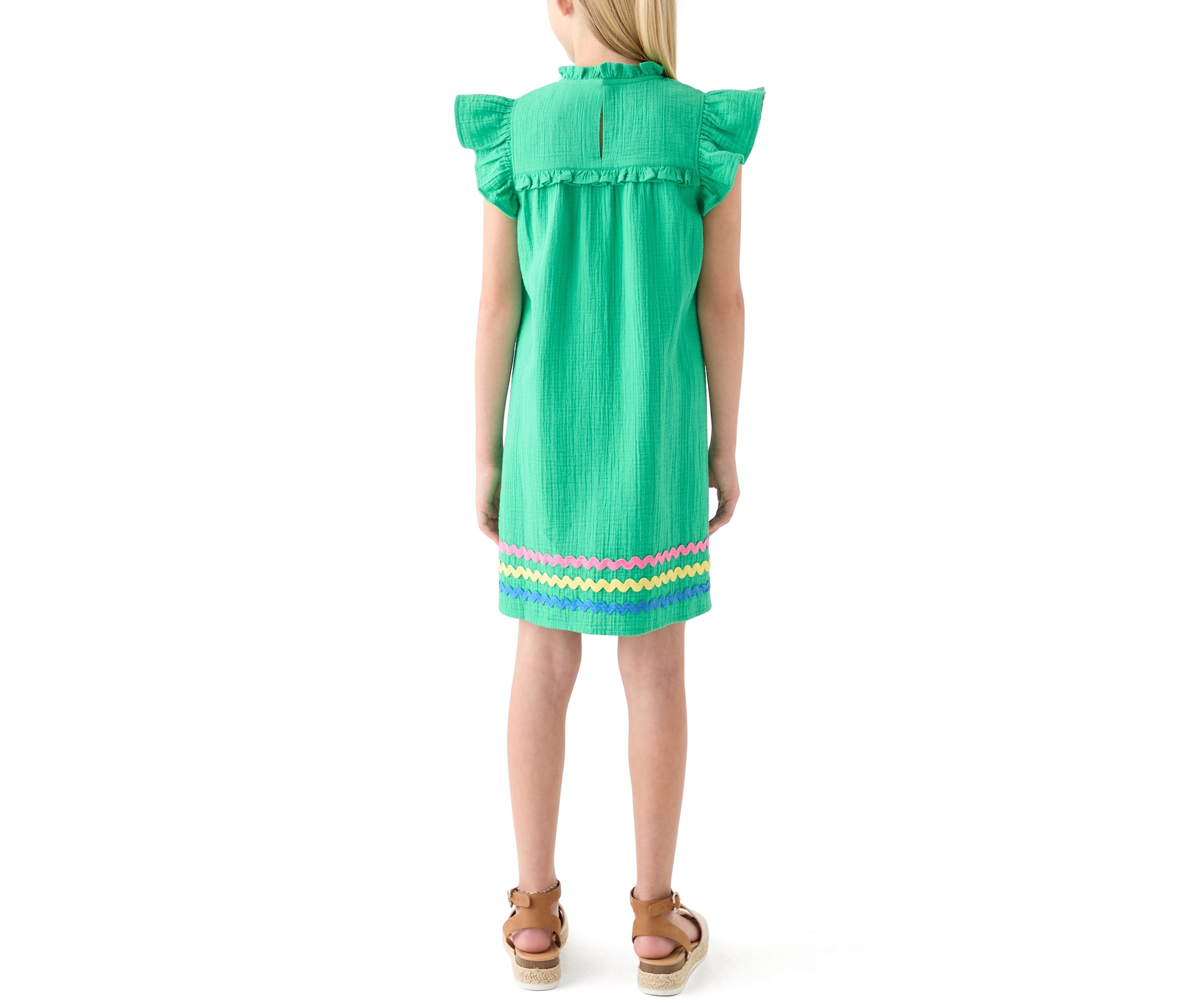 Girls 7-16 Ruffle Neck Dress