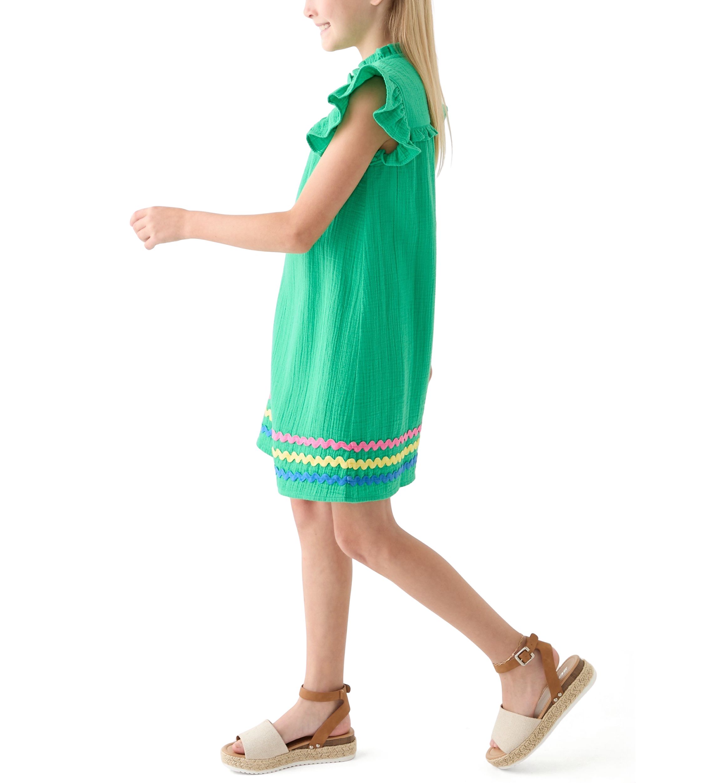 Girls 7-16 Ruffle Neck Dress