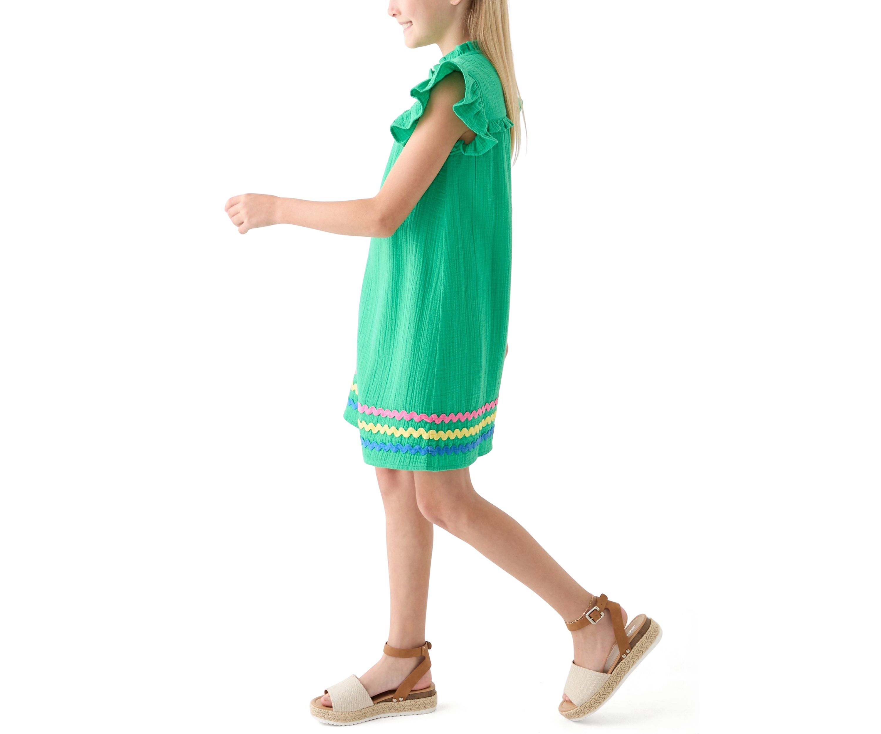 Girls 7-16 Ruffle Neck Dress