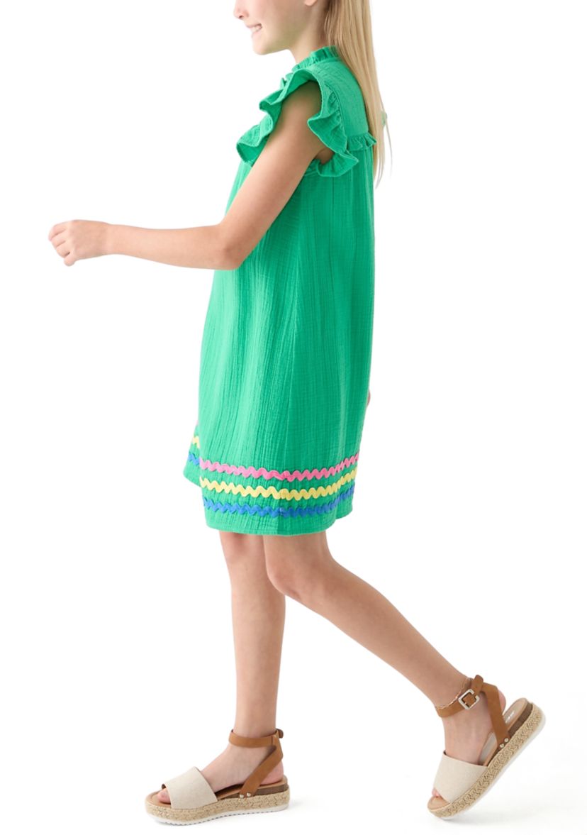 Girls 7-16 Ruffle Neck Dress