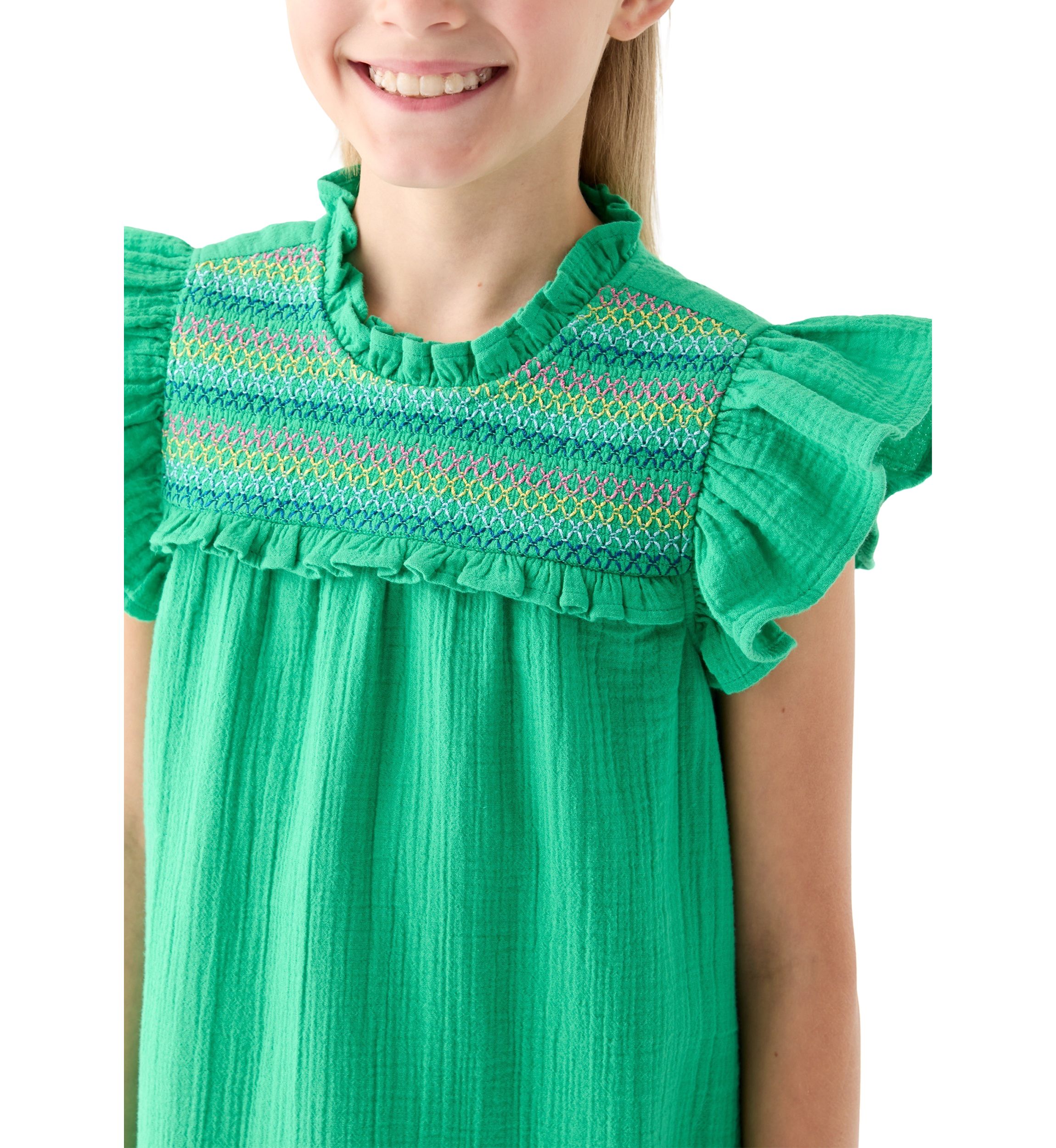 Girls 7-16 Ruffle Neck Dress