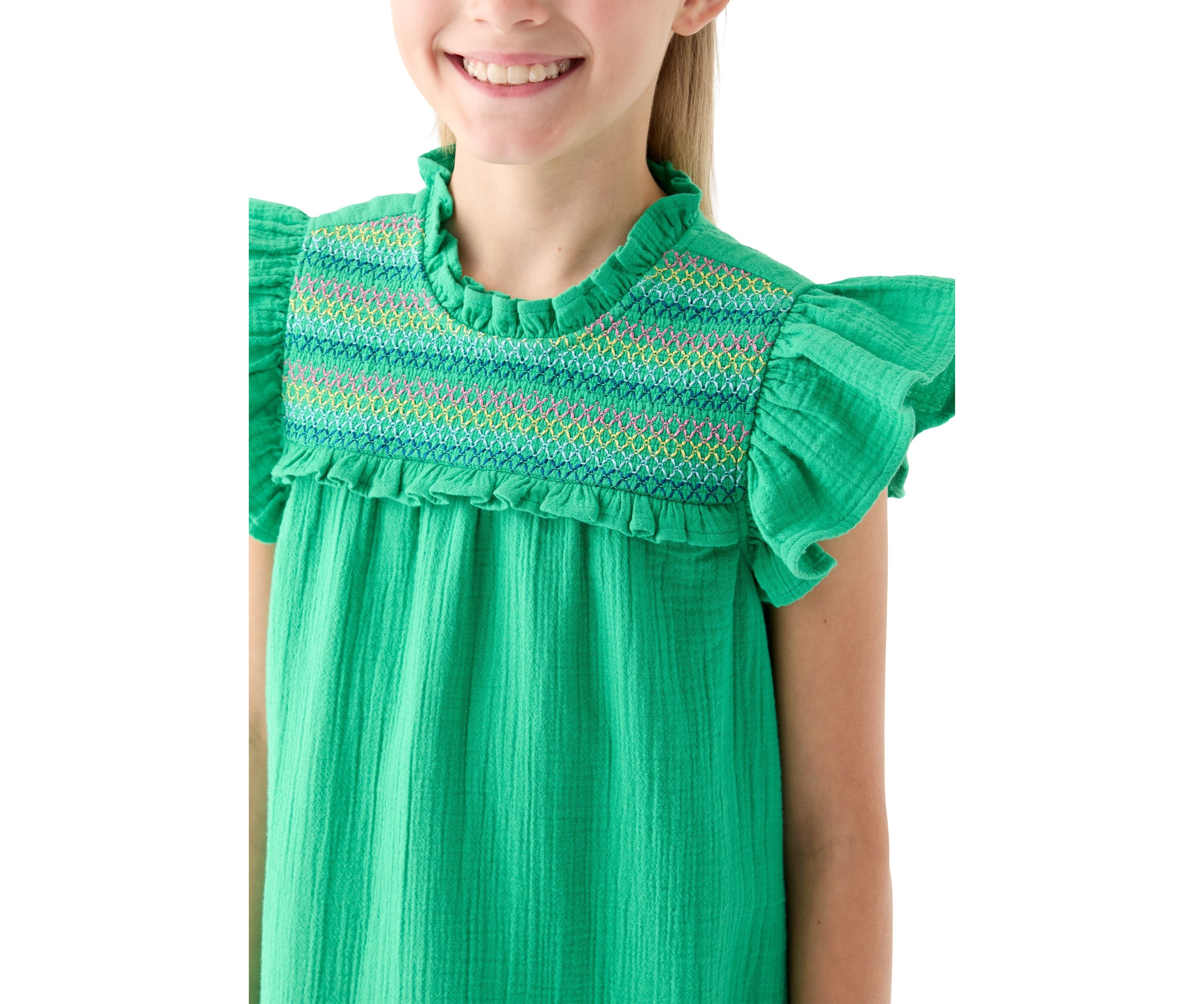 Girls 7-16 Ruffle Neck Dress