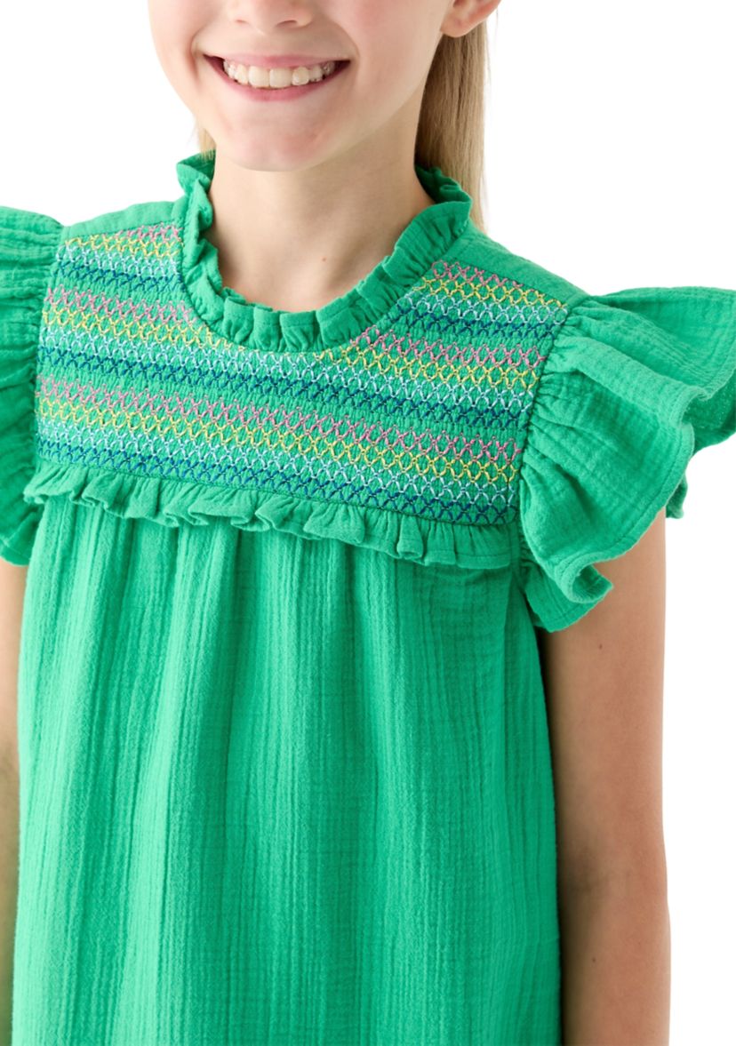 Girls 7-16 Ruffle Neck Dress