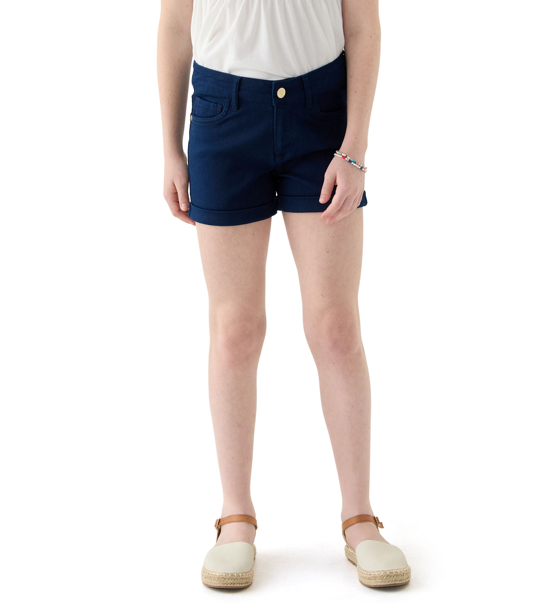 Girls 7-16 Stretch 5 Pocket Roll Cuff Shorts