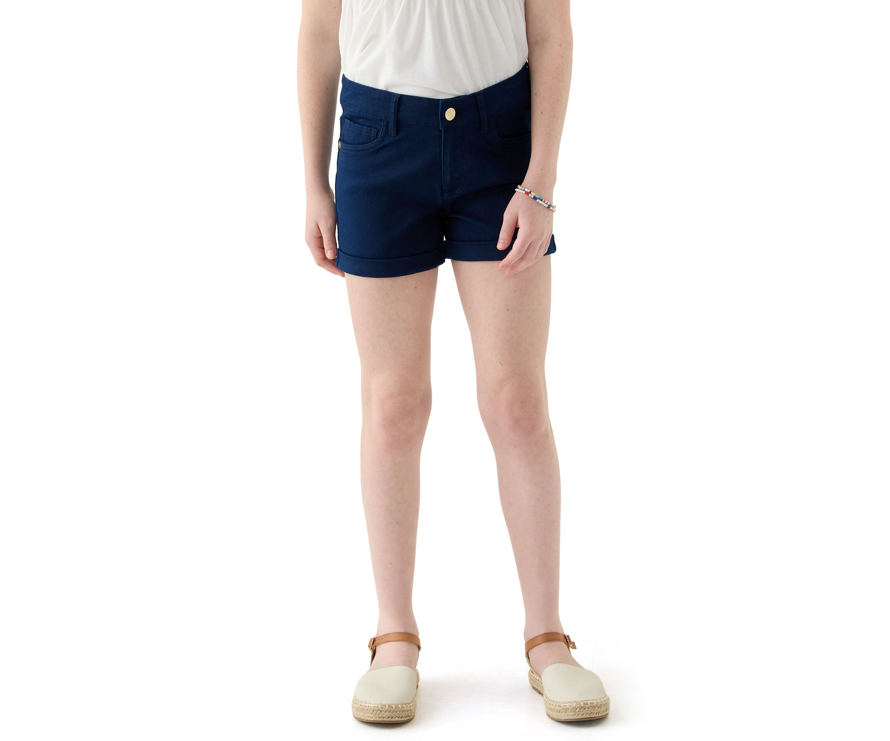 Girls 7-16 Stretch 5 Pocket Roll Cuff Shorts