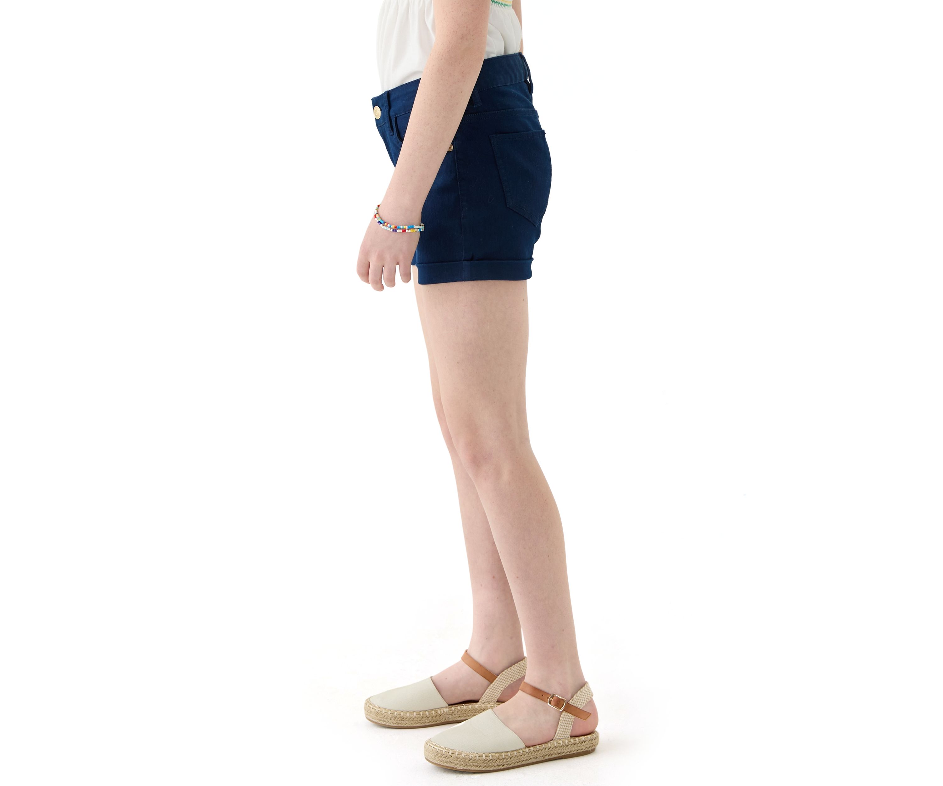 Girls 7-16 Stretch 5 Pocket Roll Cuff Shorts