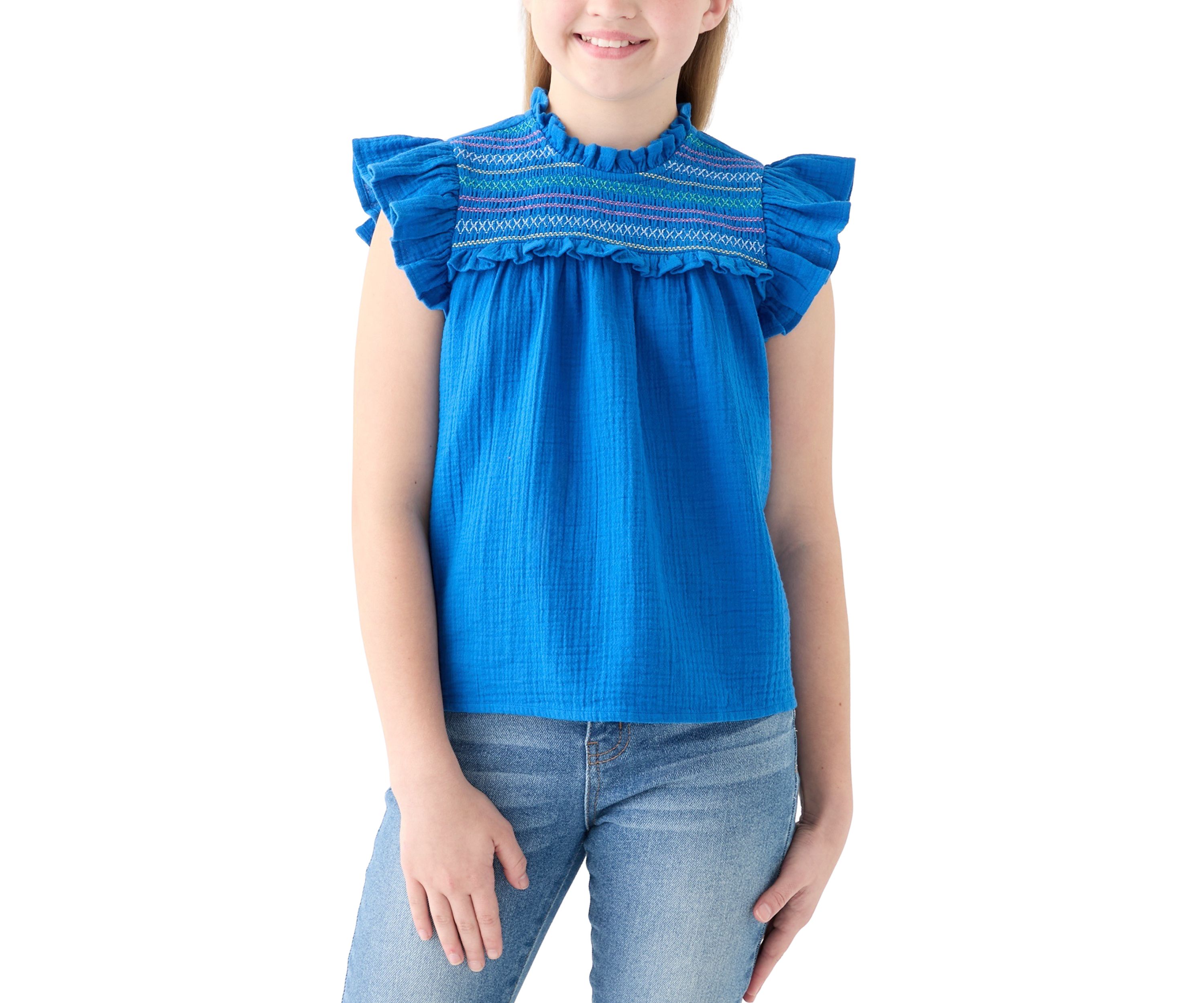 Girls 7-16 High Neck Ruffle Top